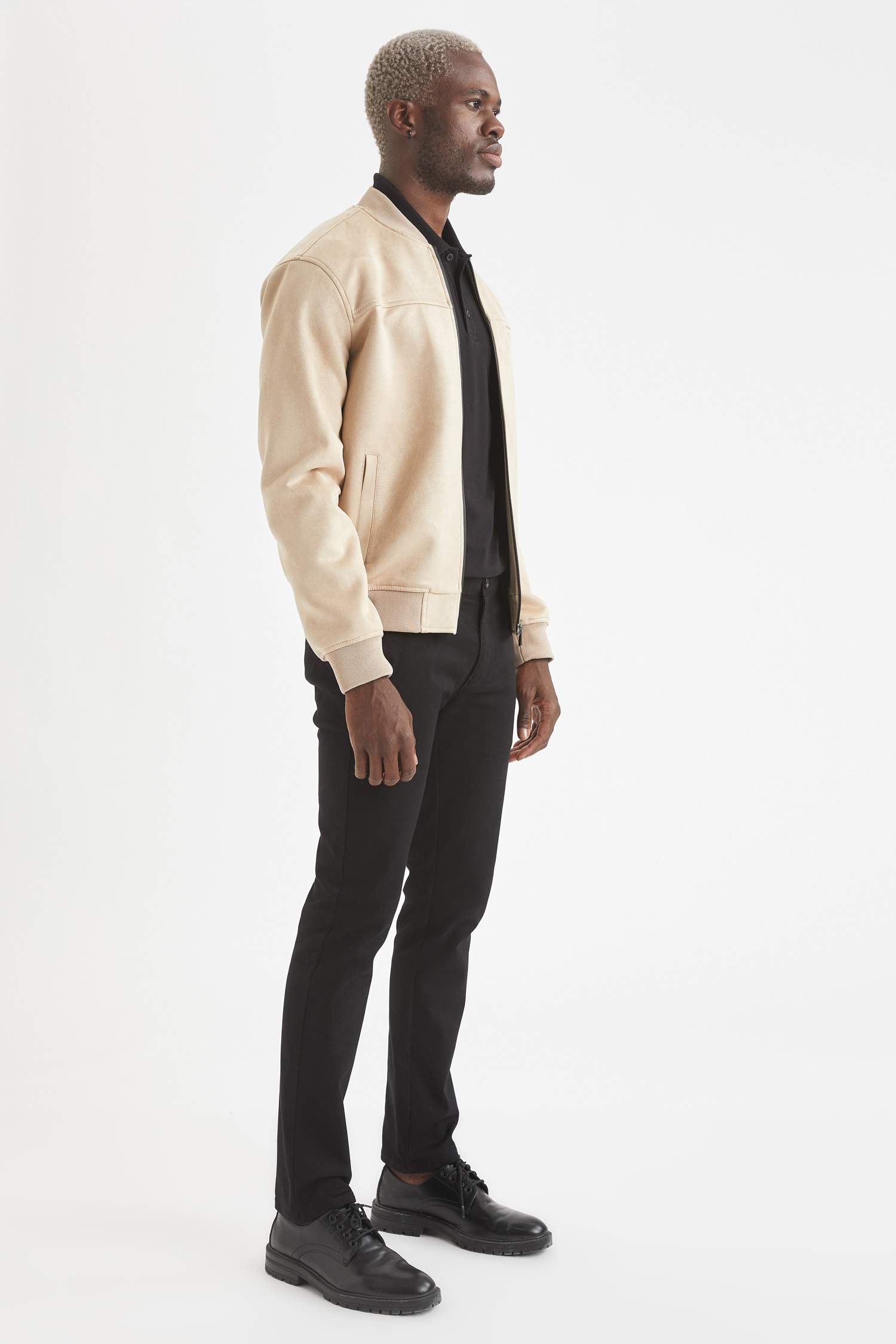 Slim Fit Süet Kolej Yaka Bomber Ceket