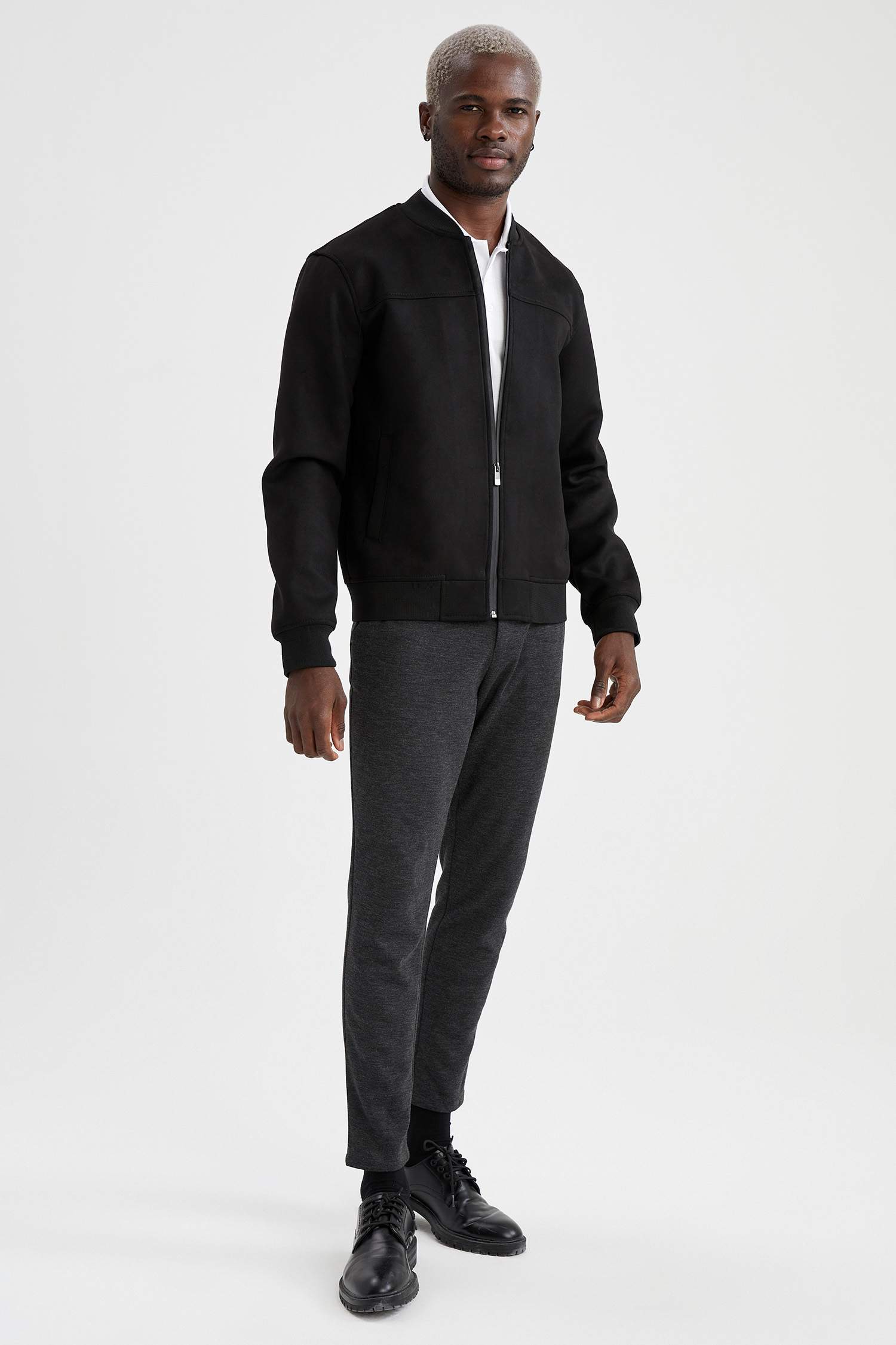 Slim Fit Süet Kolej Yaka Bomber Ceket