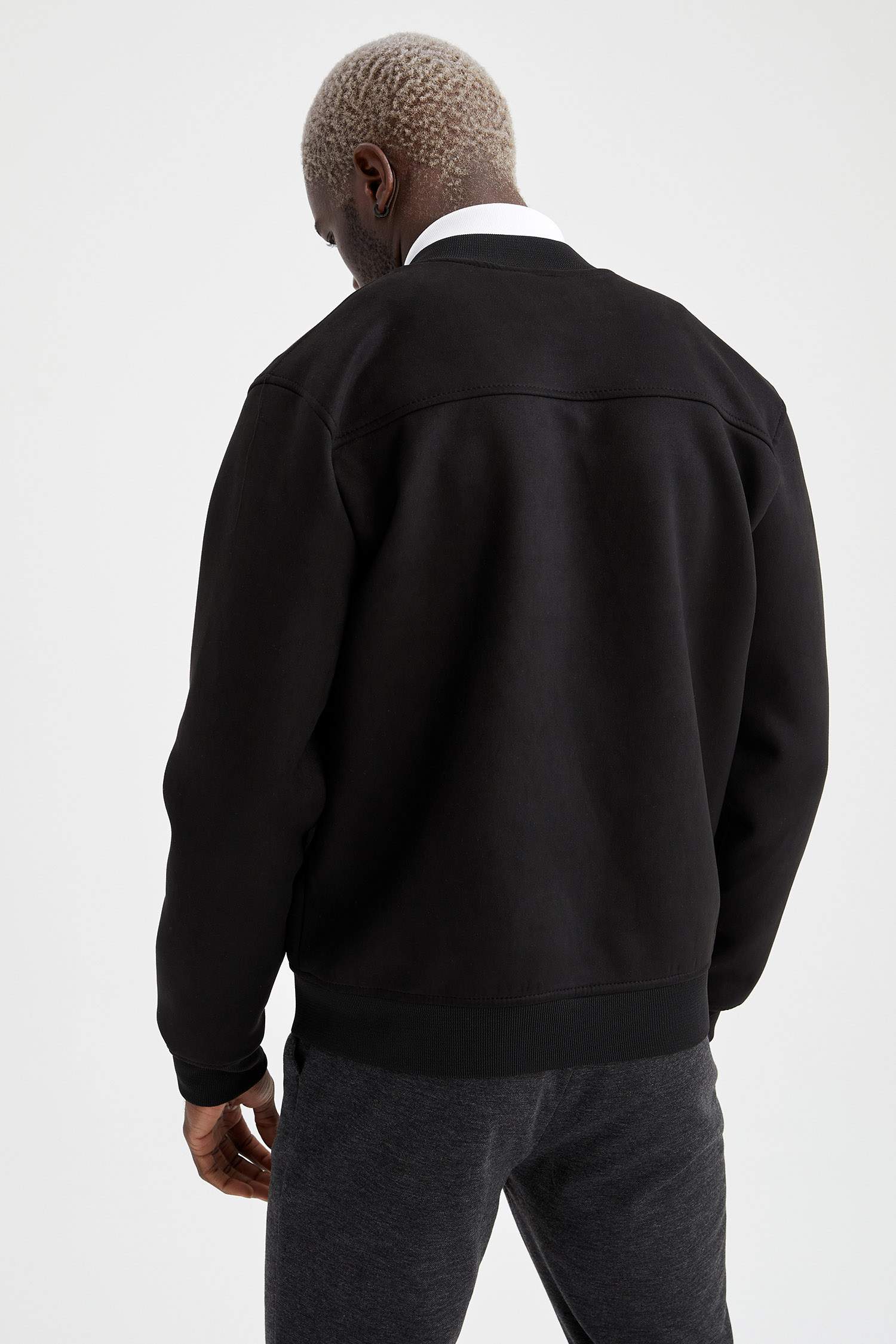 Slim Fit Süet Kolej Yaka Bomber Ceket
