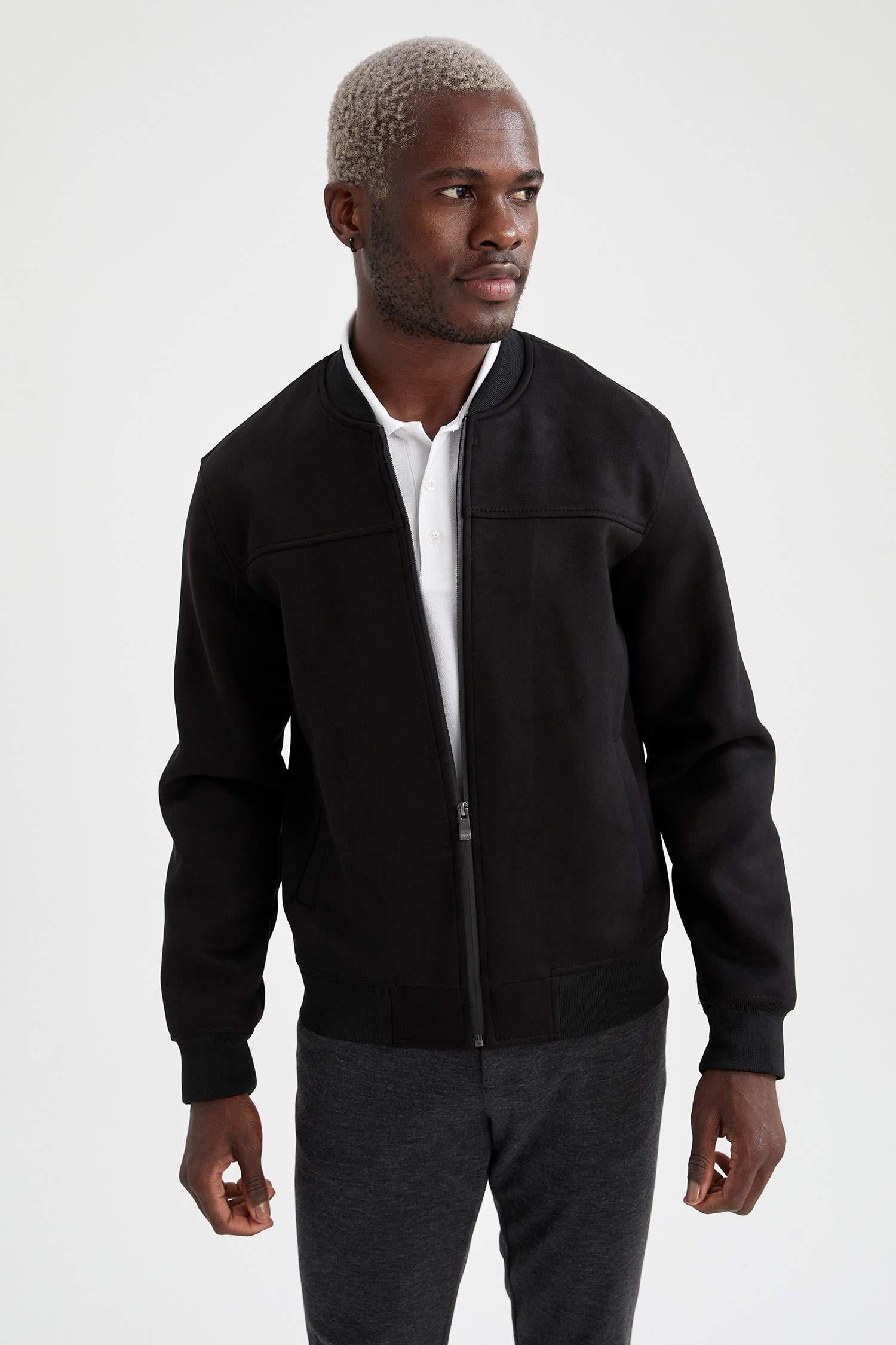Slim Fit Süet Kolej Yaka Bomber Ceket
