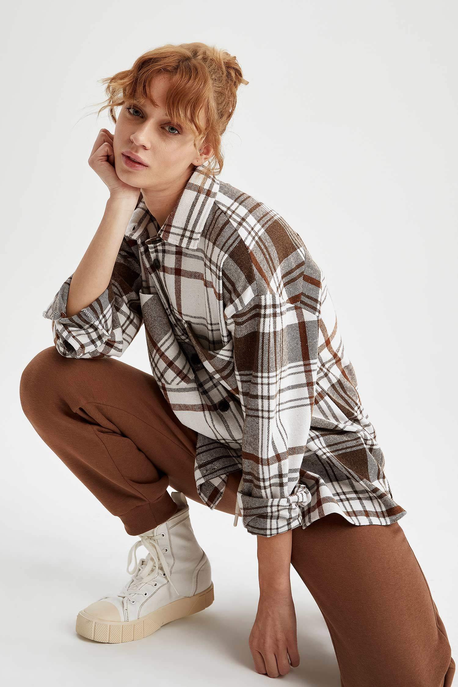 Retro Ekoseli Oversize Fit Oduncu Gömlek Tunik