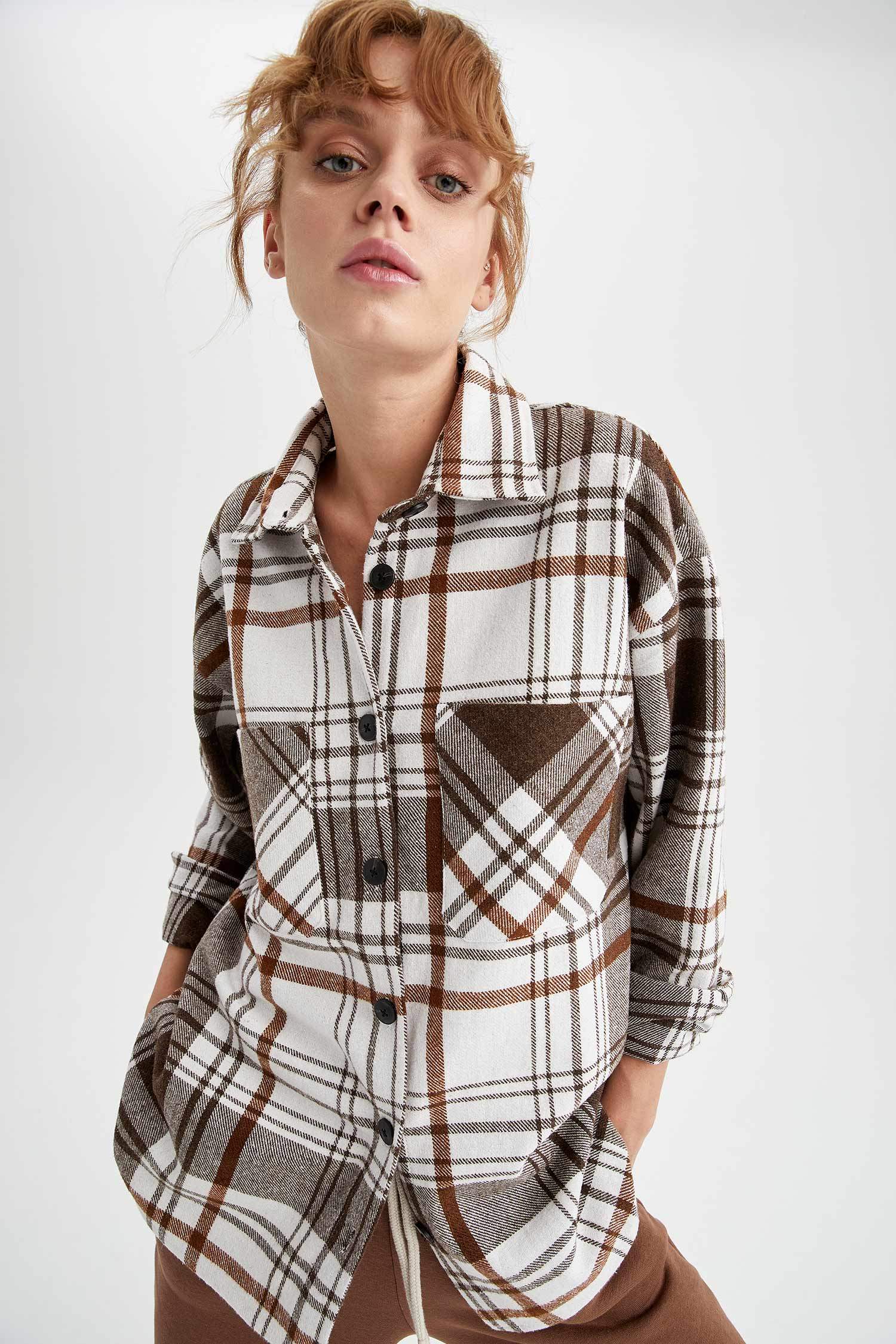 Retro Ekoseli Oversize Fit Oduncu Gömlek Tunik