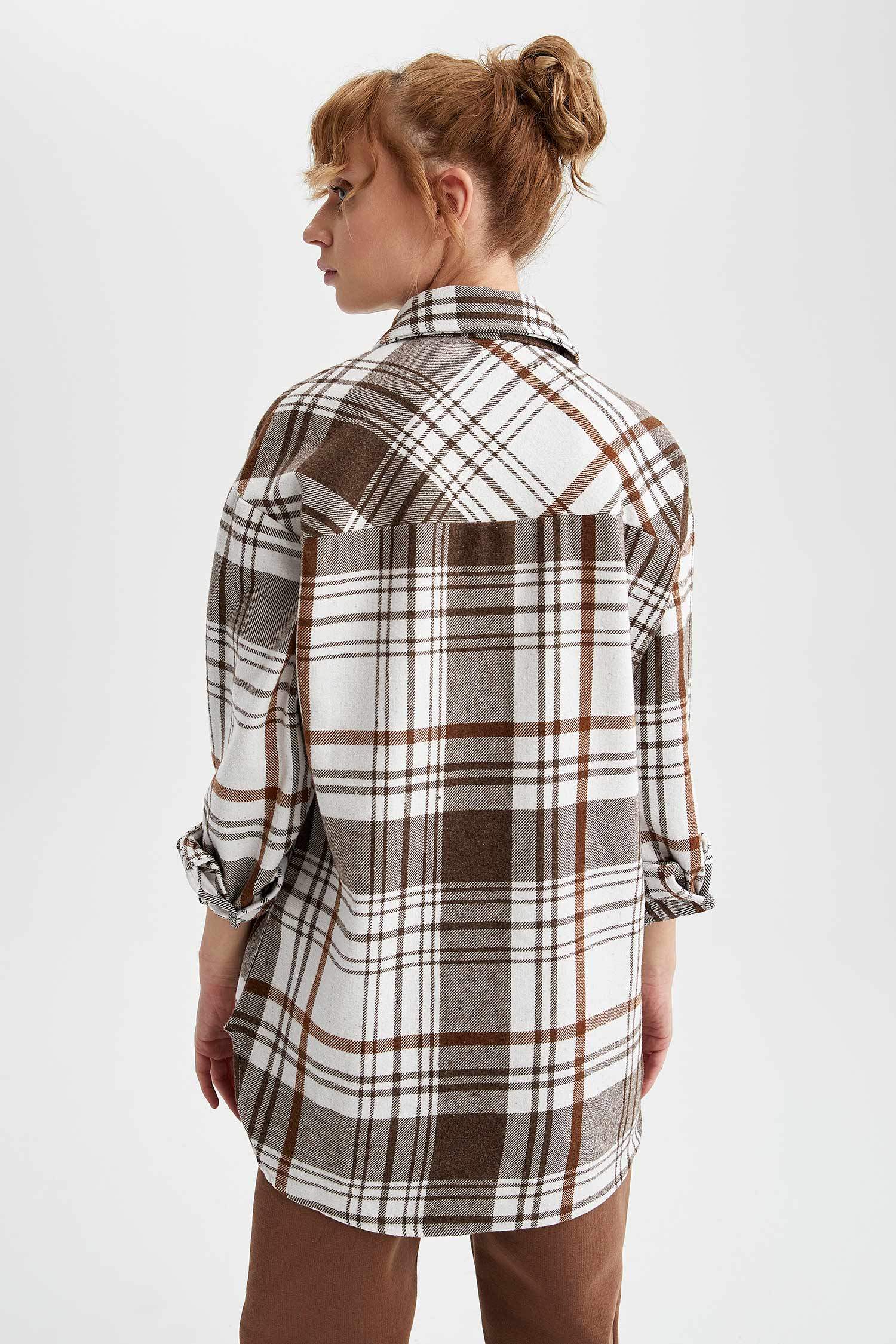 Retro Ekoseli Oversize Fit Oduncu Gömlek Tunik