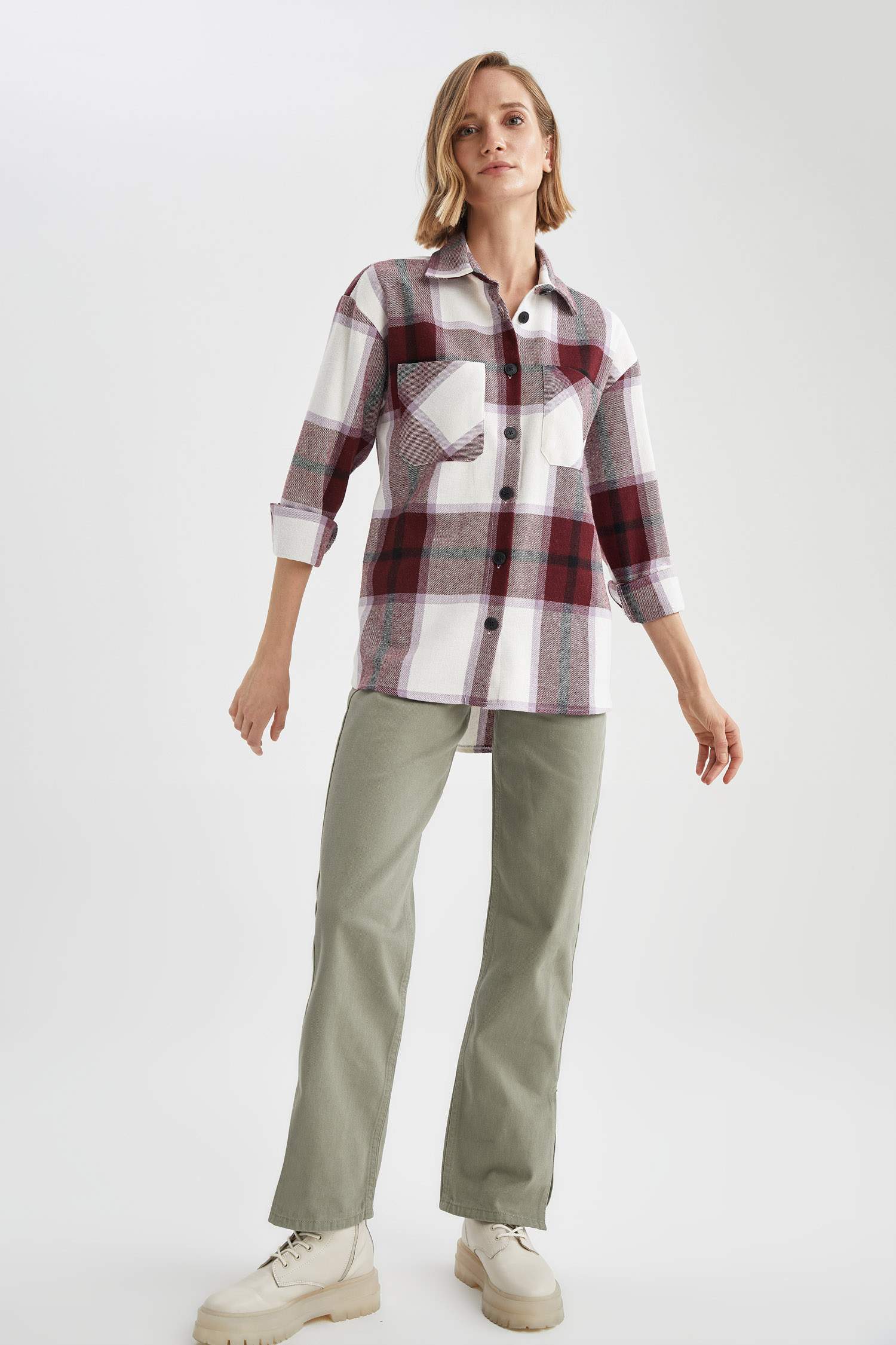Retro Ekoseli Oversize Fit Oduncu Gömlek Tunik