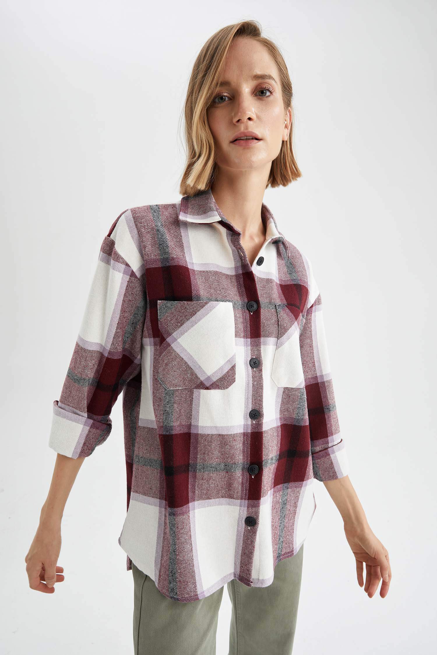 Retro Ekoseli Oversize Fit Oduncu Gömlek Tunik