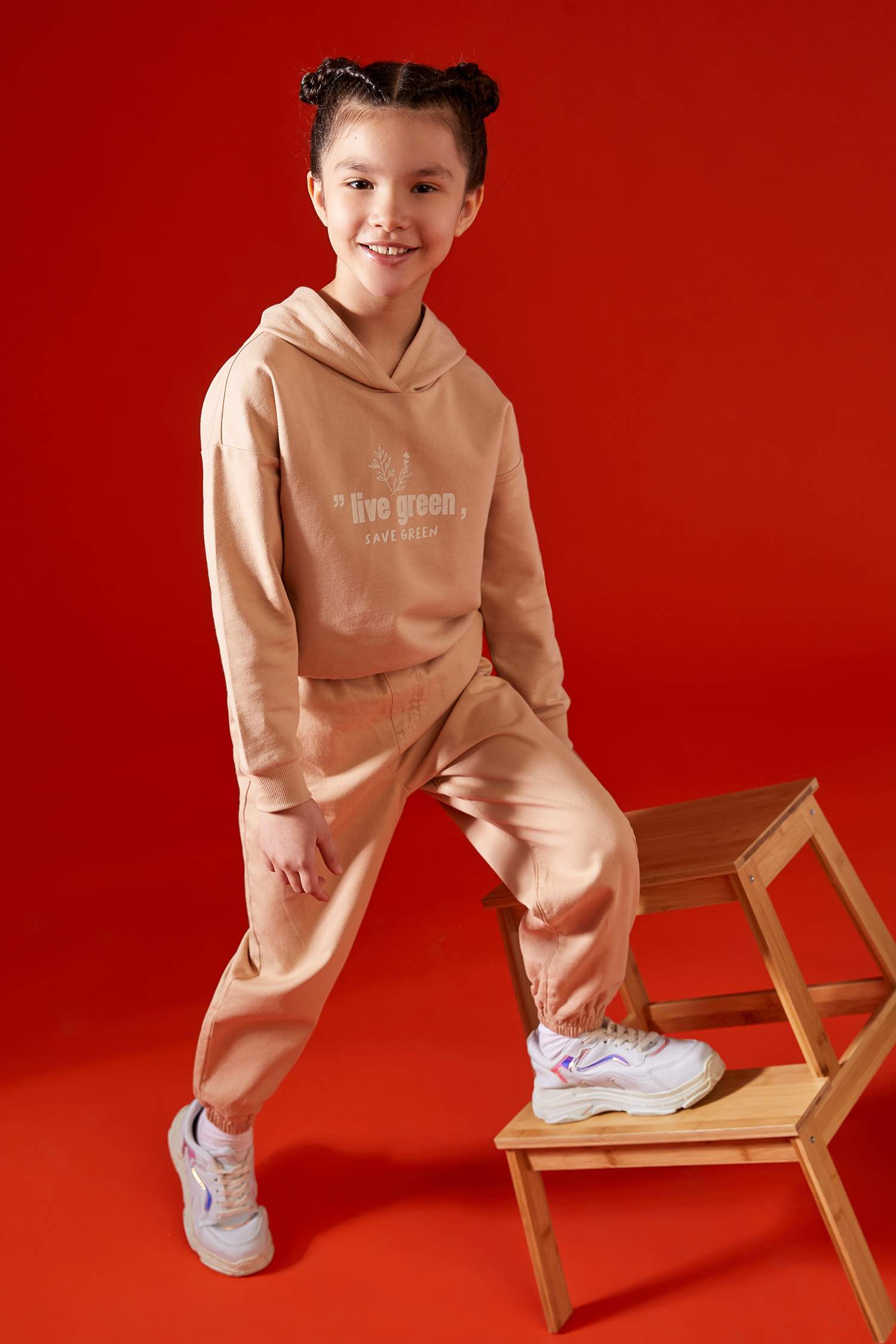 Kız Çocuk Yazı Baskılı Organik Pamuklu Crop Sweatshirt
