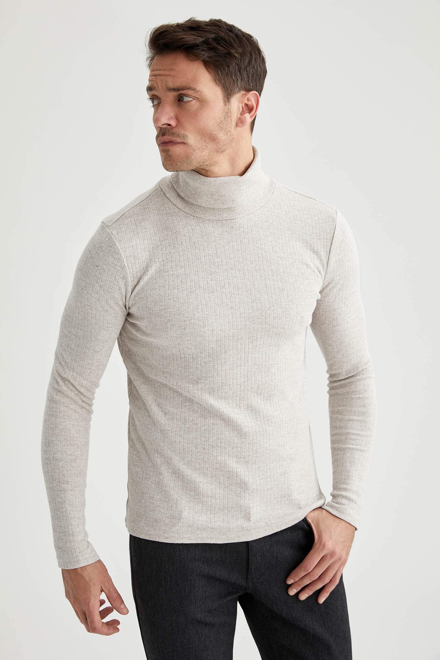 Balıkçı Yaka Slim Fit Basic Uzun Kollu Tişört