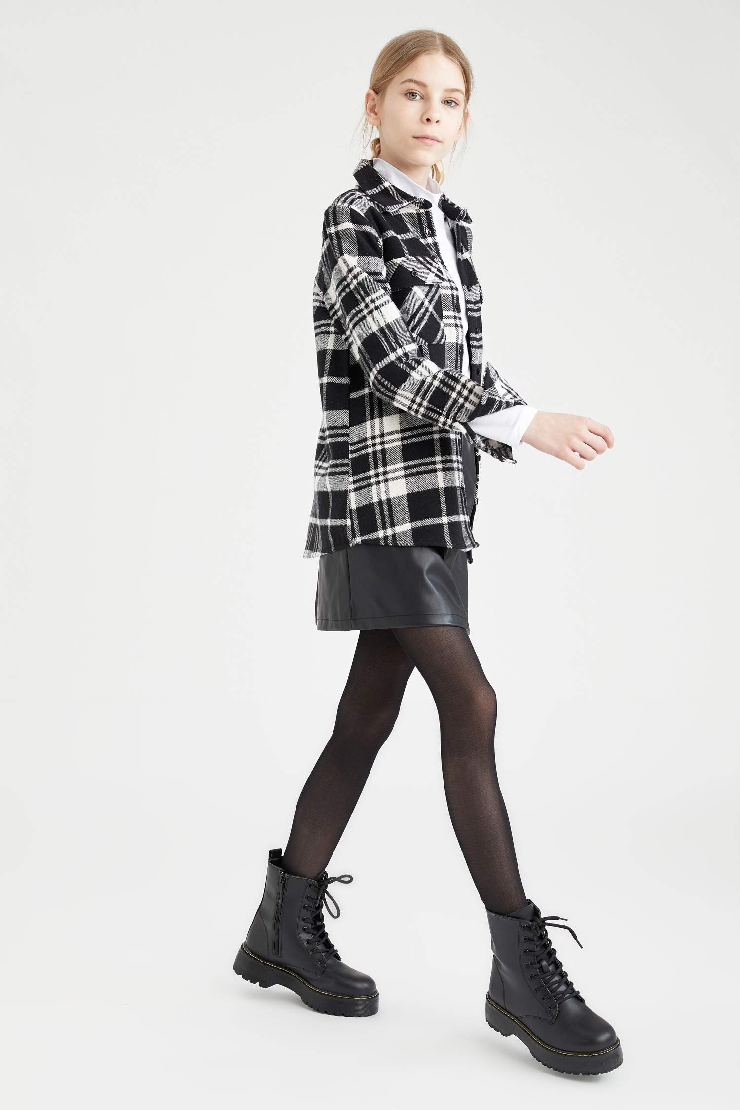 Kız Çocuk Oversize Fit Yılbaşı Temalı Uzun Kollu Flanel Oduncu Gömlek