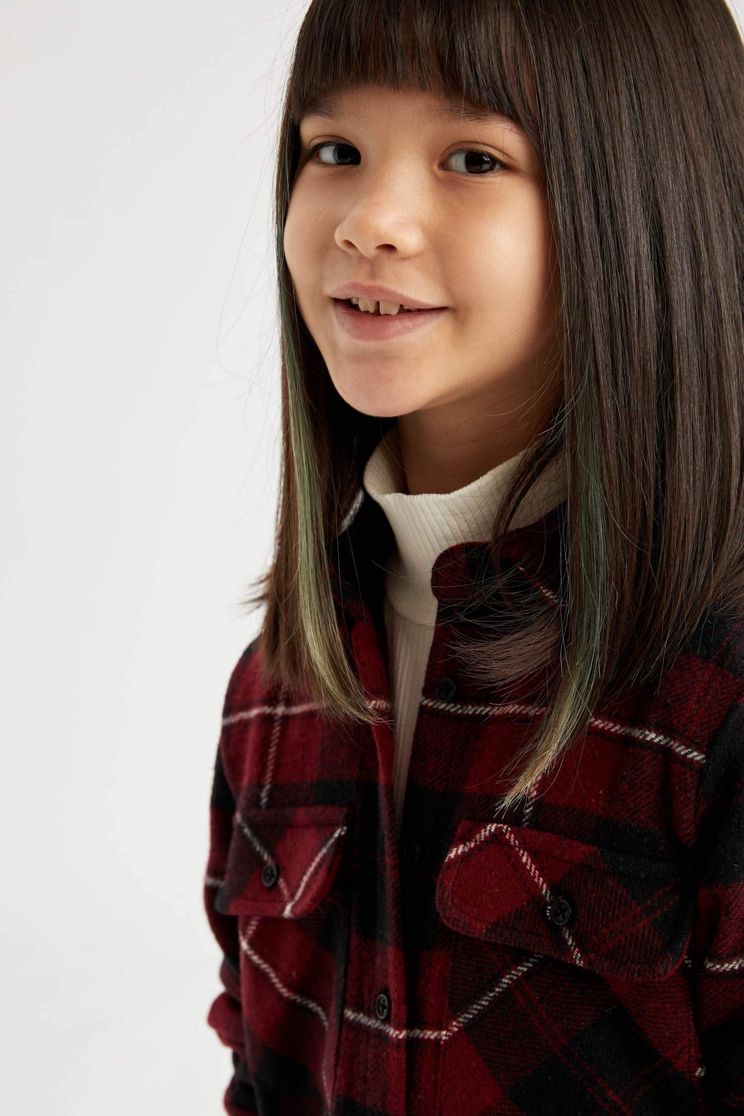 Kız Çocuk Oversize Fit Yılbaşı Temalı Uzun Kollu Flanel Oduncu Gömlek