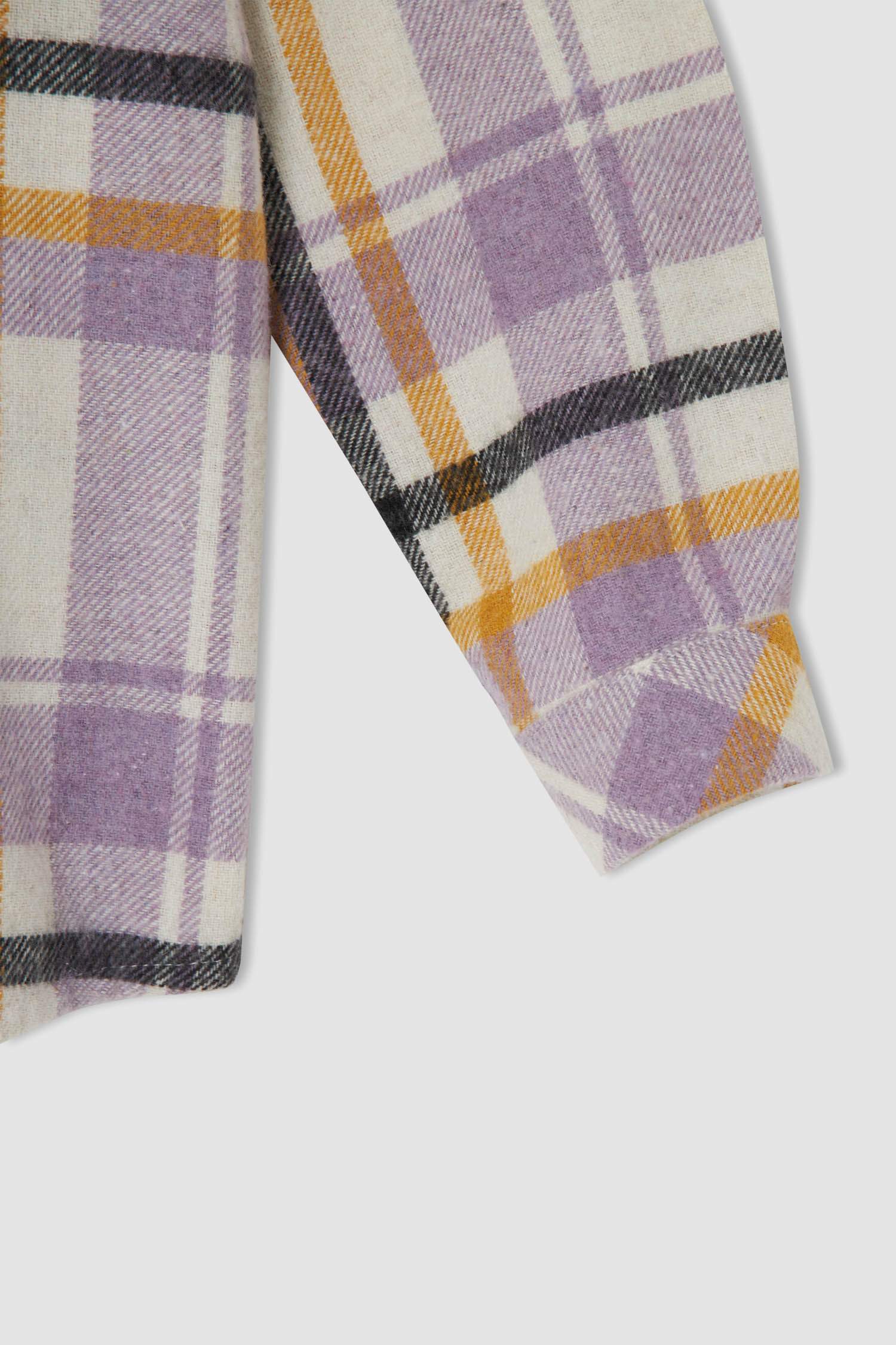 Kız Çocuk Oversize Fit Yılbaşı Temalı Uzun Kollu Flanel Oduncu Gömlek