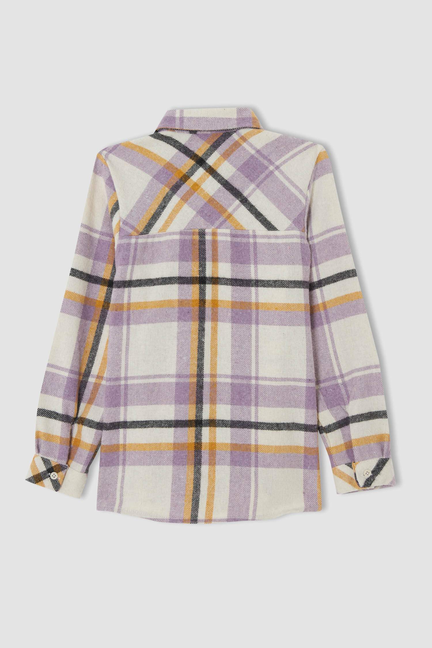 Kız Çocuk Oversize Fit Yılbaşı Temalı Uzun Kollu Flanel Oduncu Gömlek