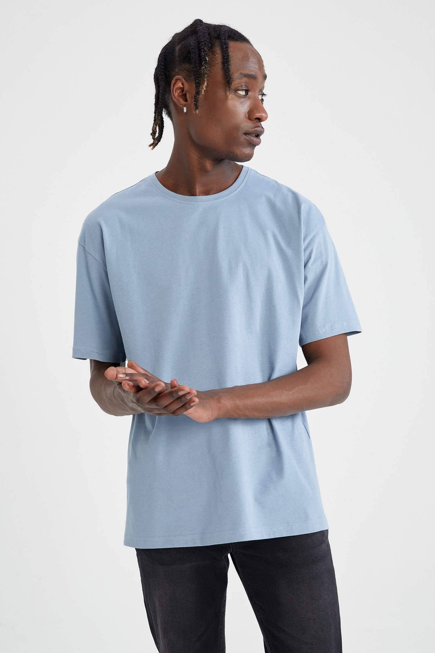 Oversize Fit Bisiklet Yaka Tişört