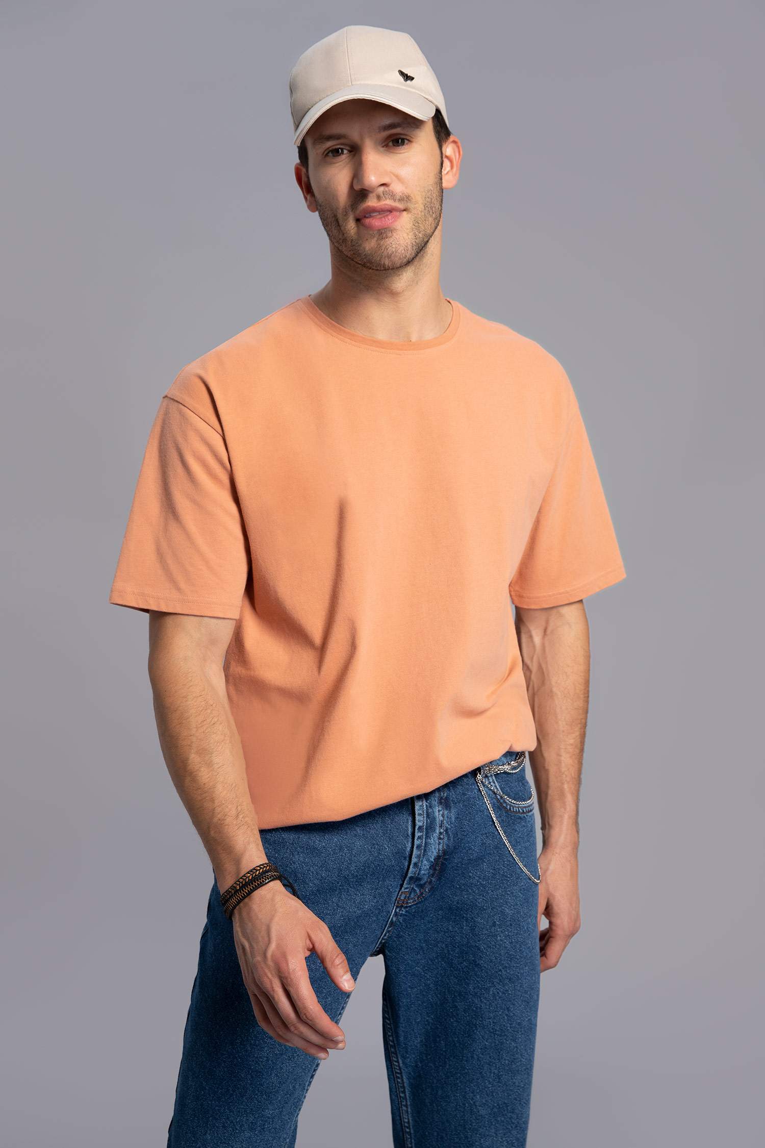 Oversize Fit Bisiklet Yaka Tişört