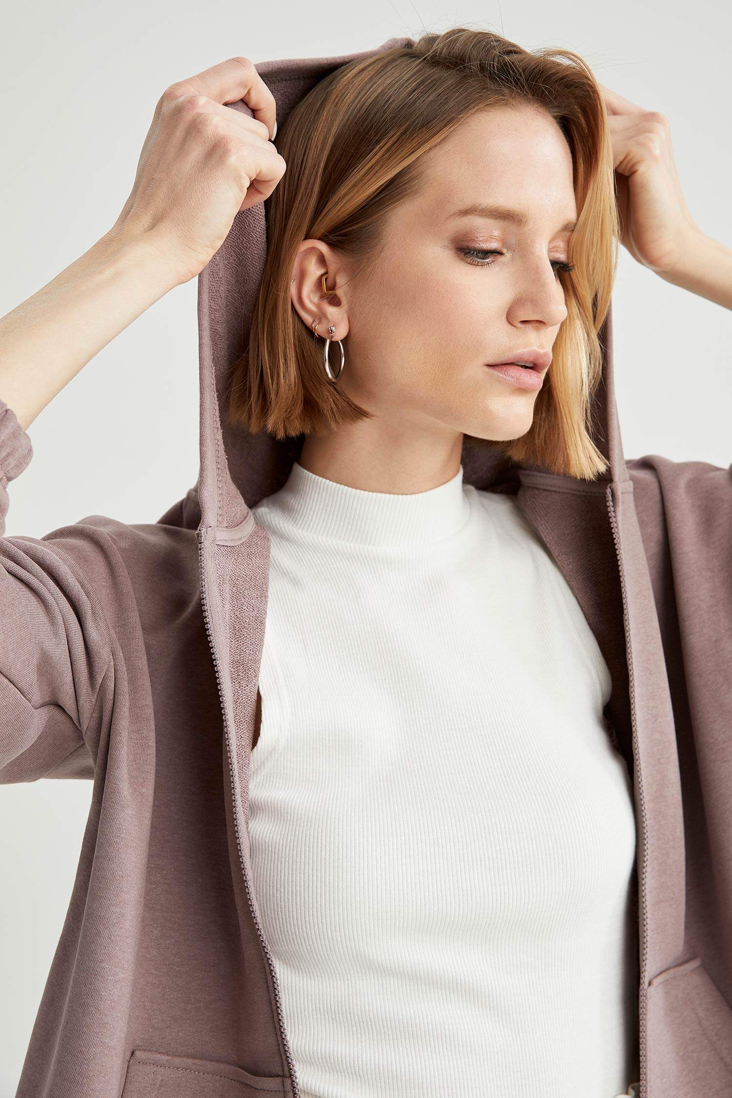 Kapüşonlu Kanguru Cepli Relax Fit Sweat Hırka