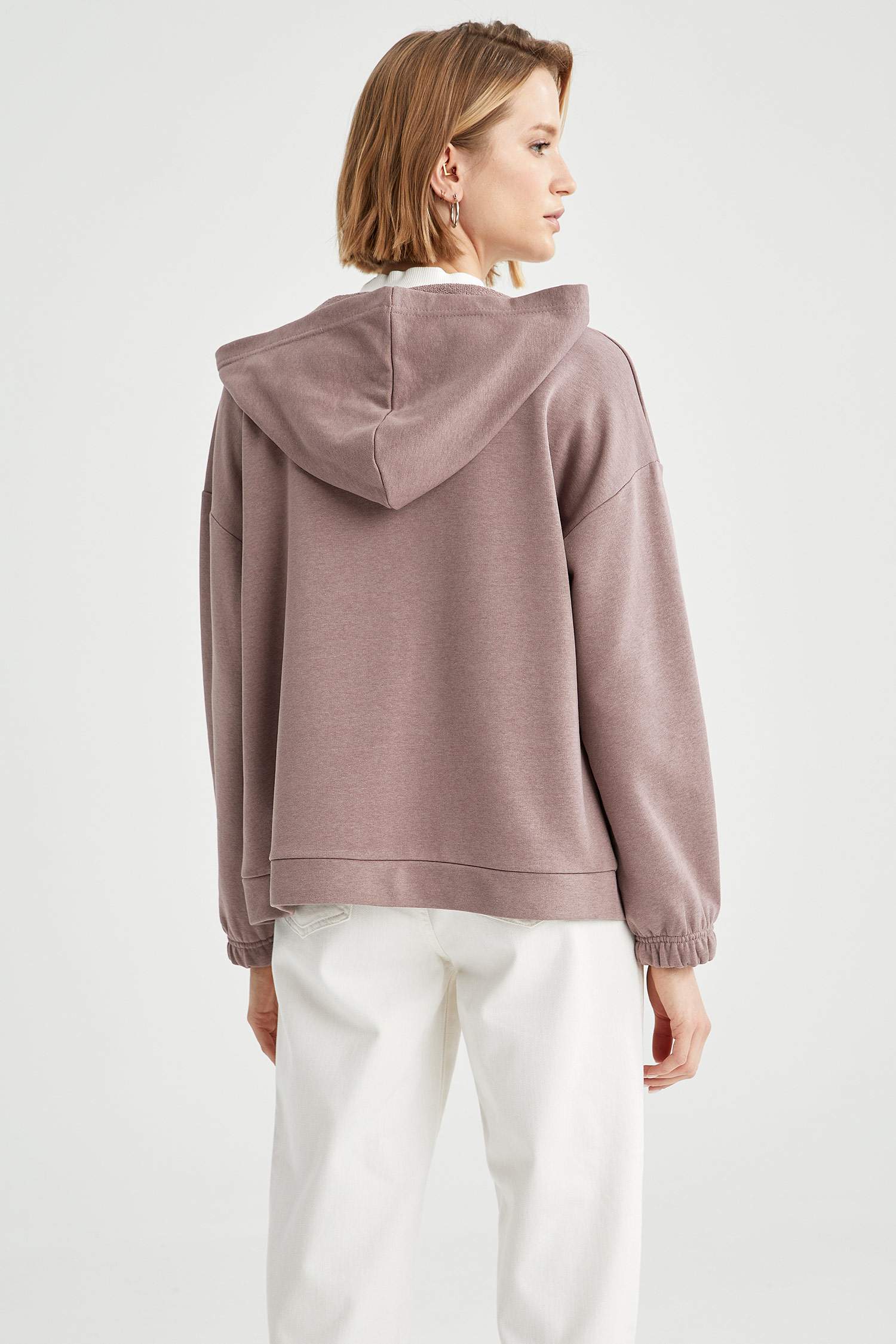 Kapüşonlu Kanguru Cepli Relax Fit Sweat Hırka