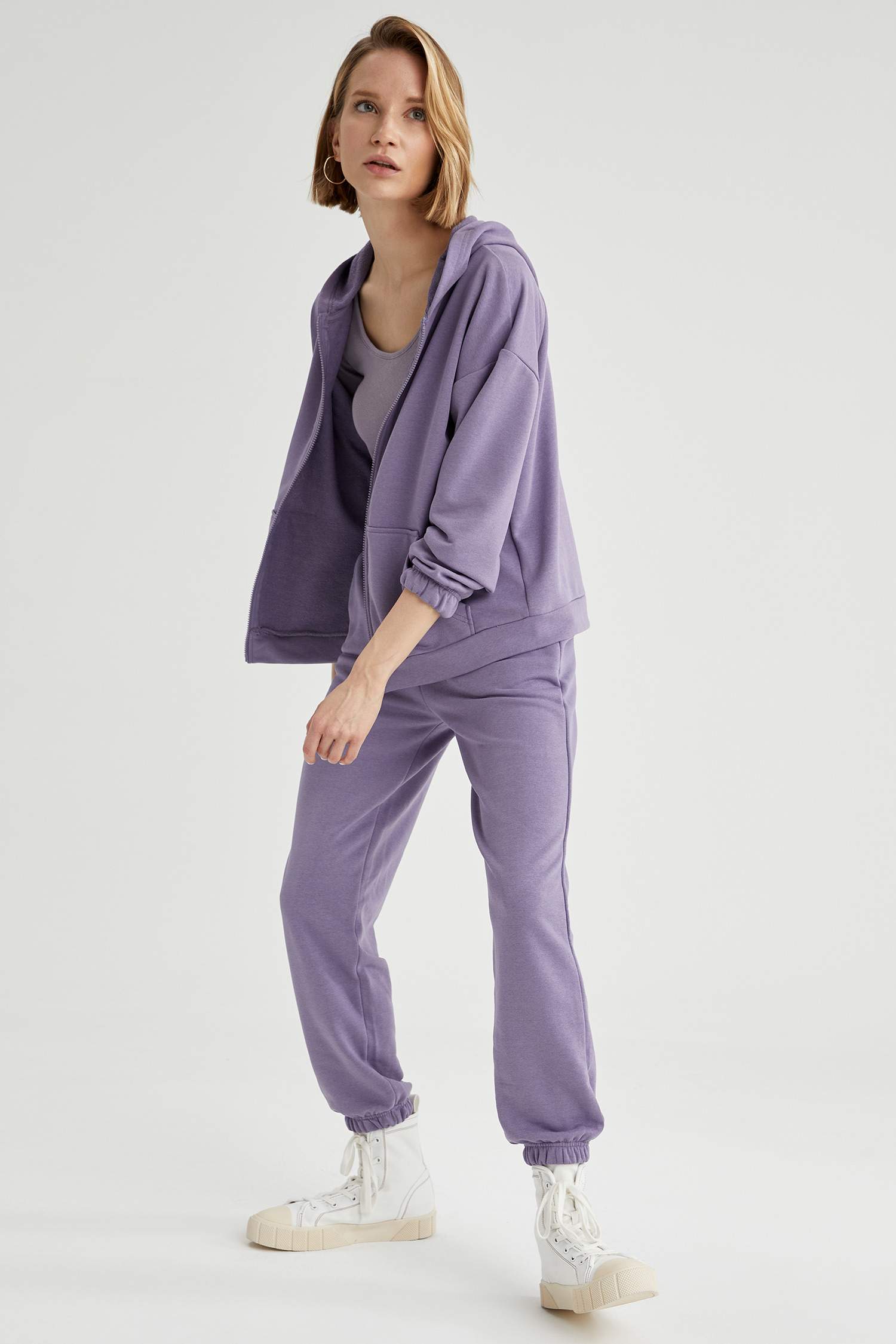 Kapüşonlu Kanguru Cepli Relax Fit Sweat Hırka