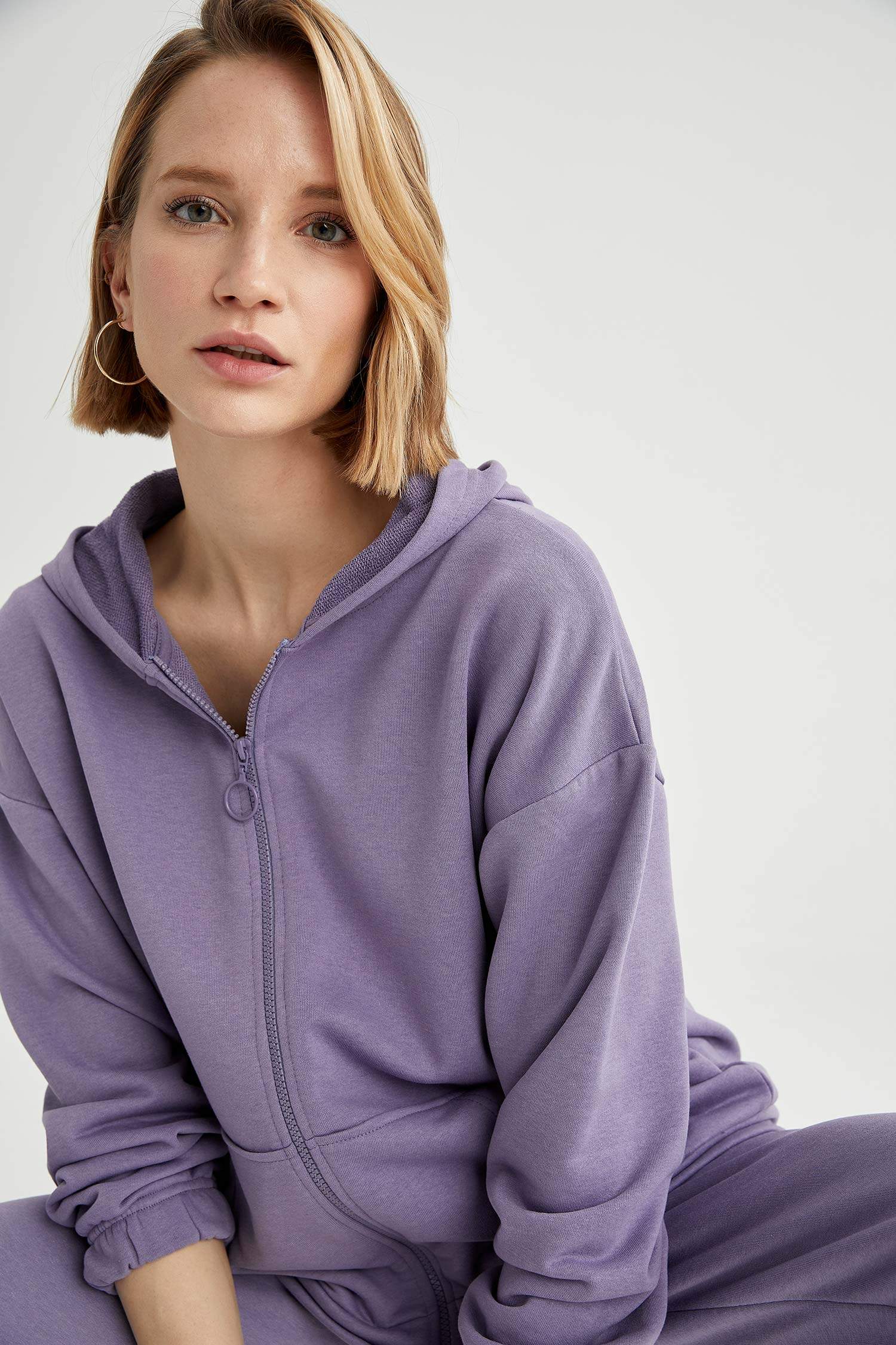 Kapüşonlu Kanguru Cepli Relax Fit Sweat Hırka