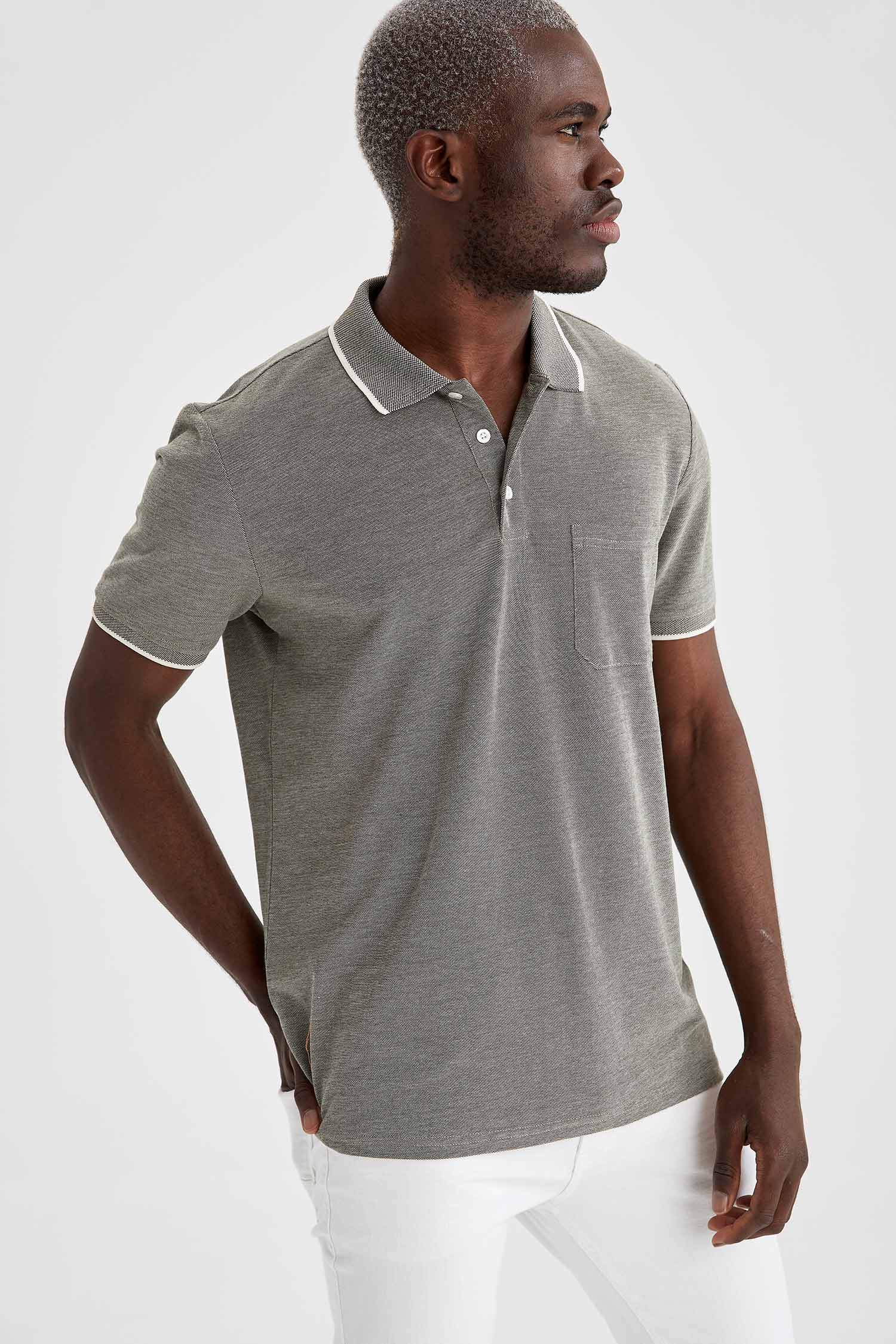 Regular Fit Polo Yaka Kısa Kollu Yeşil Tişört