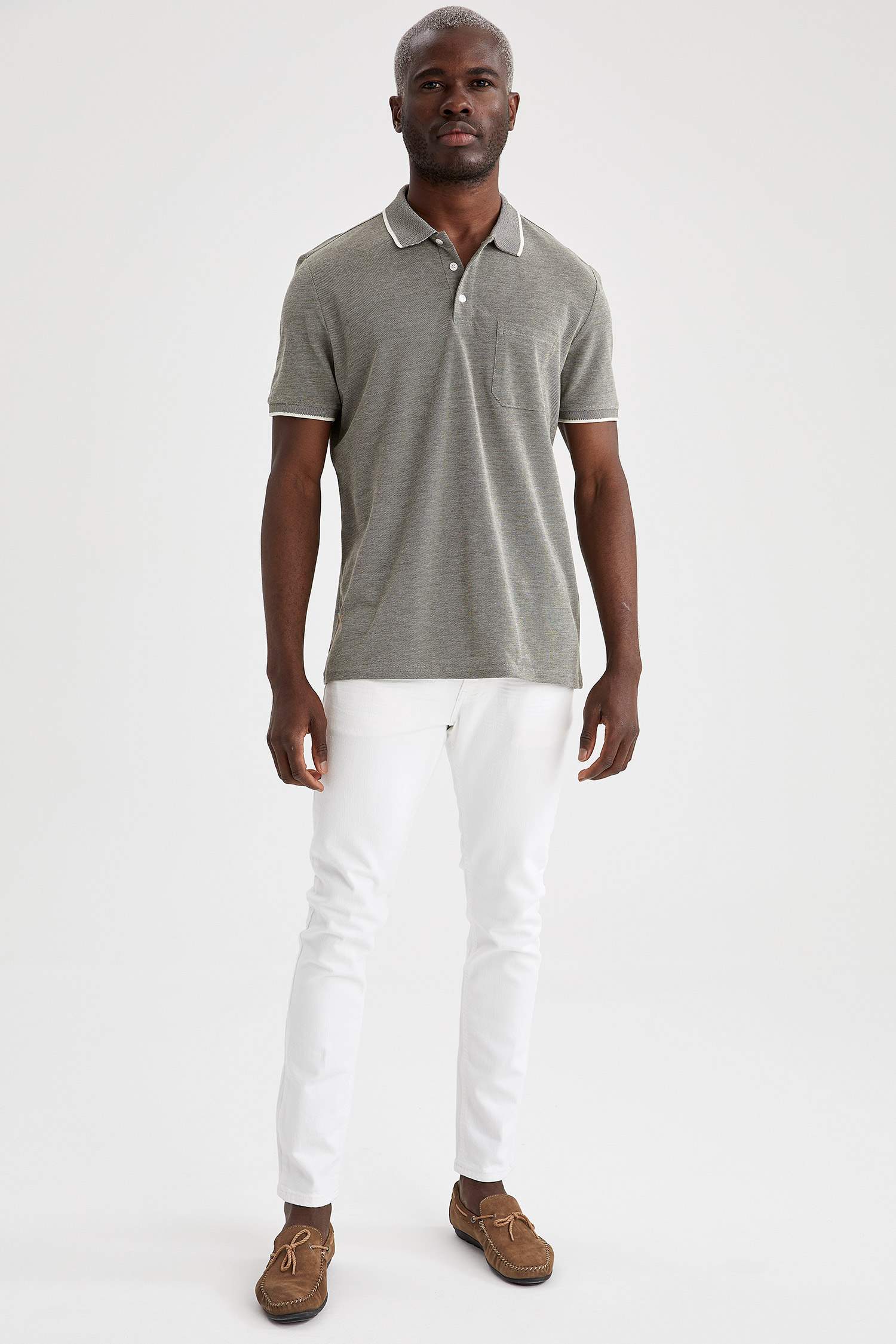 Regular Fit Polo Yaka Kısa Kollu Yeşil Tişört
