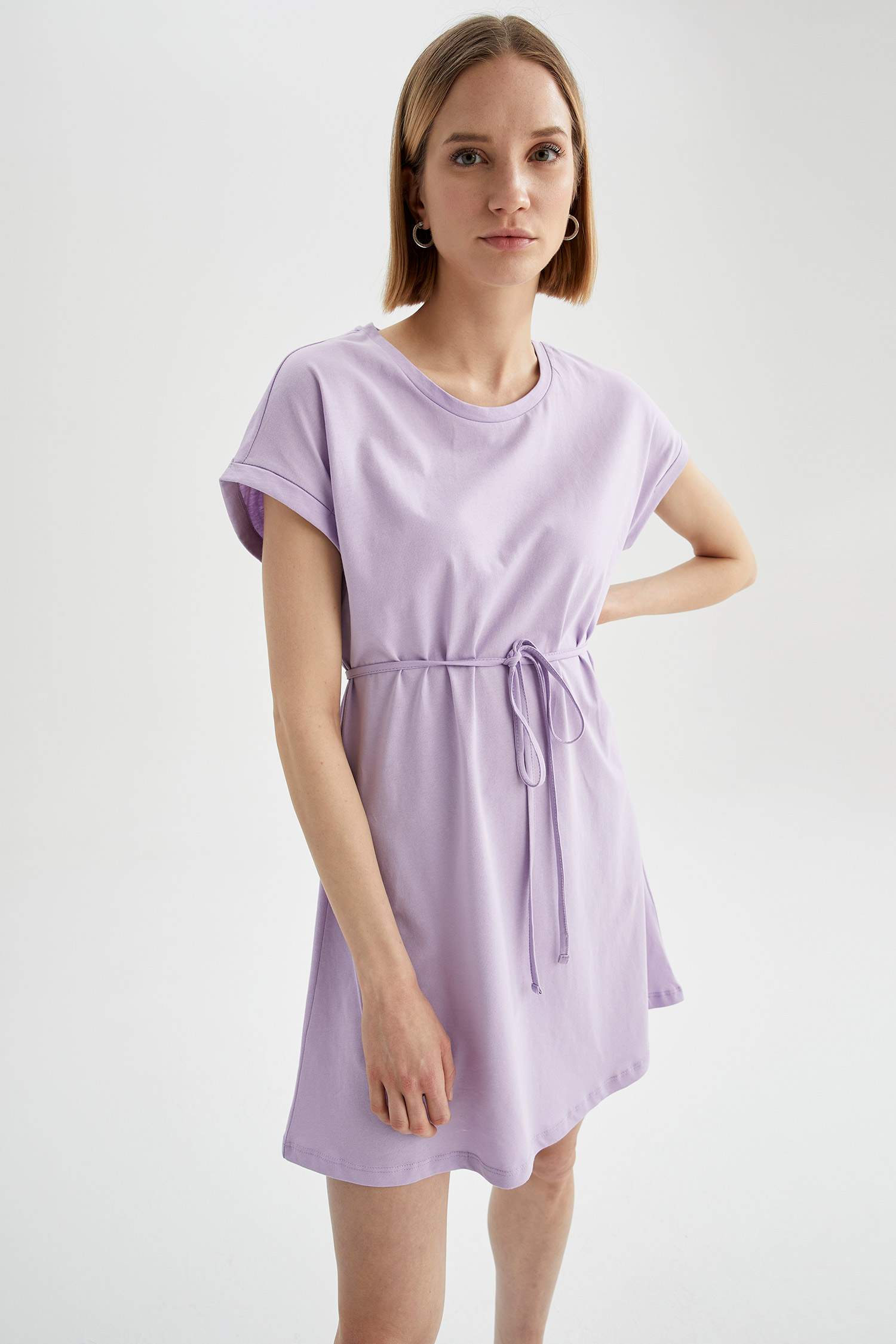 Basic Beli Bağcıklı Yazlık Kısa Kollu Mini Elbise