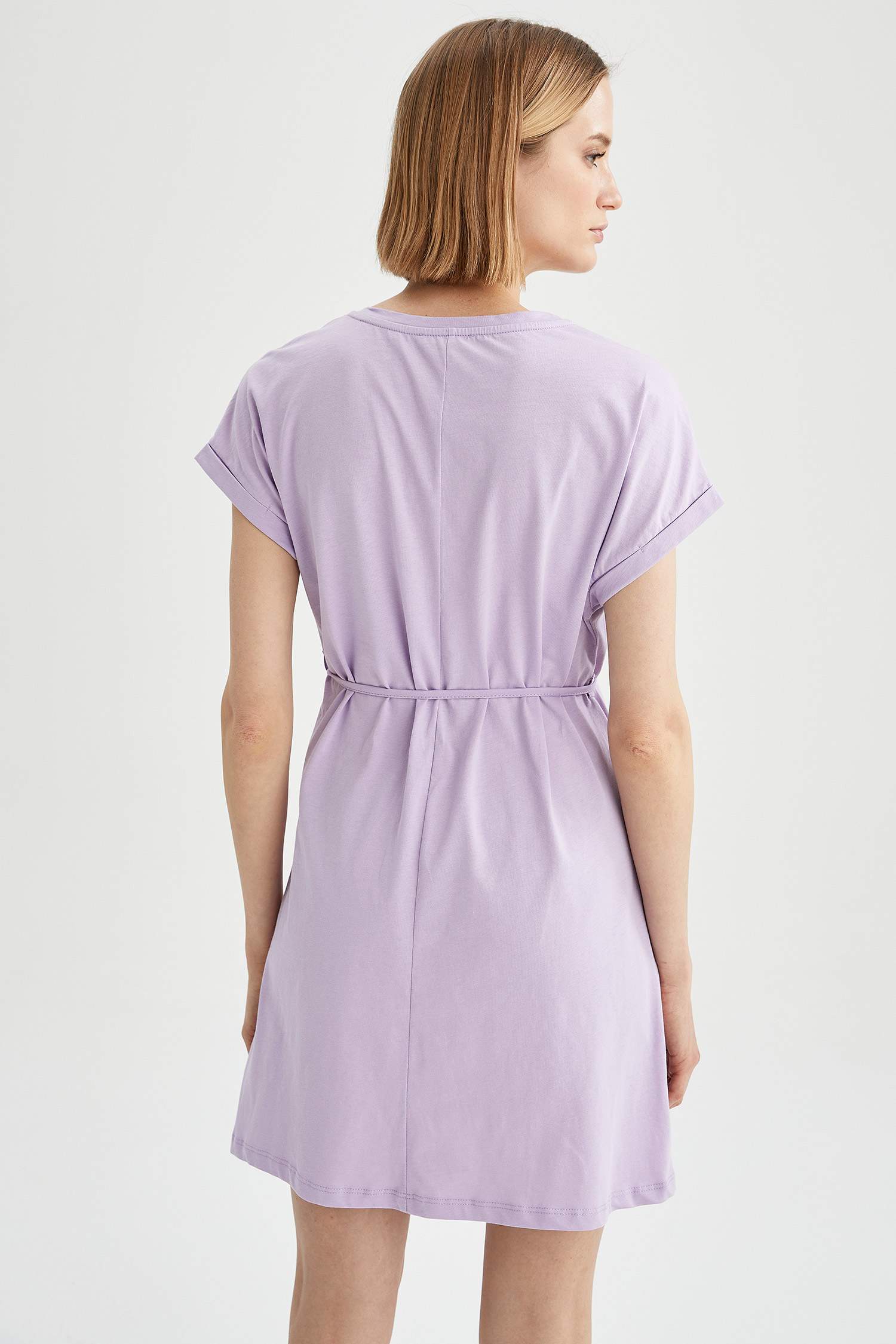 Basic Beli Bağcıklı Yazlık Kısa Kollu Mini Elbise