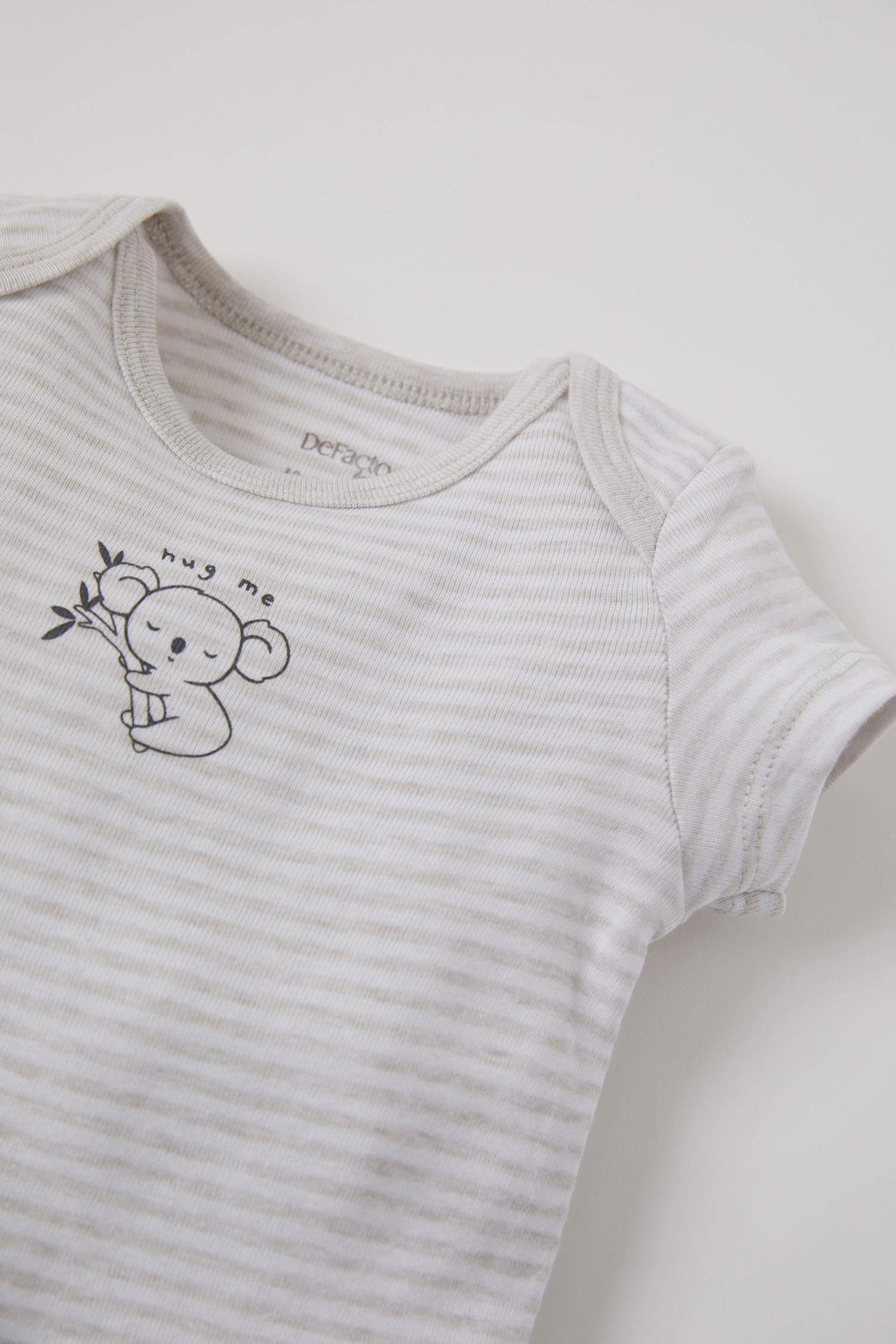 Kız Bebek Koala Baskılı Çizgi Desenli Kısa Kol Çıtçıtlı Body