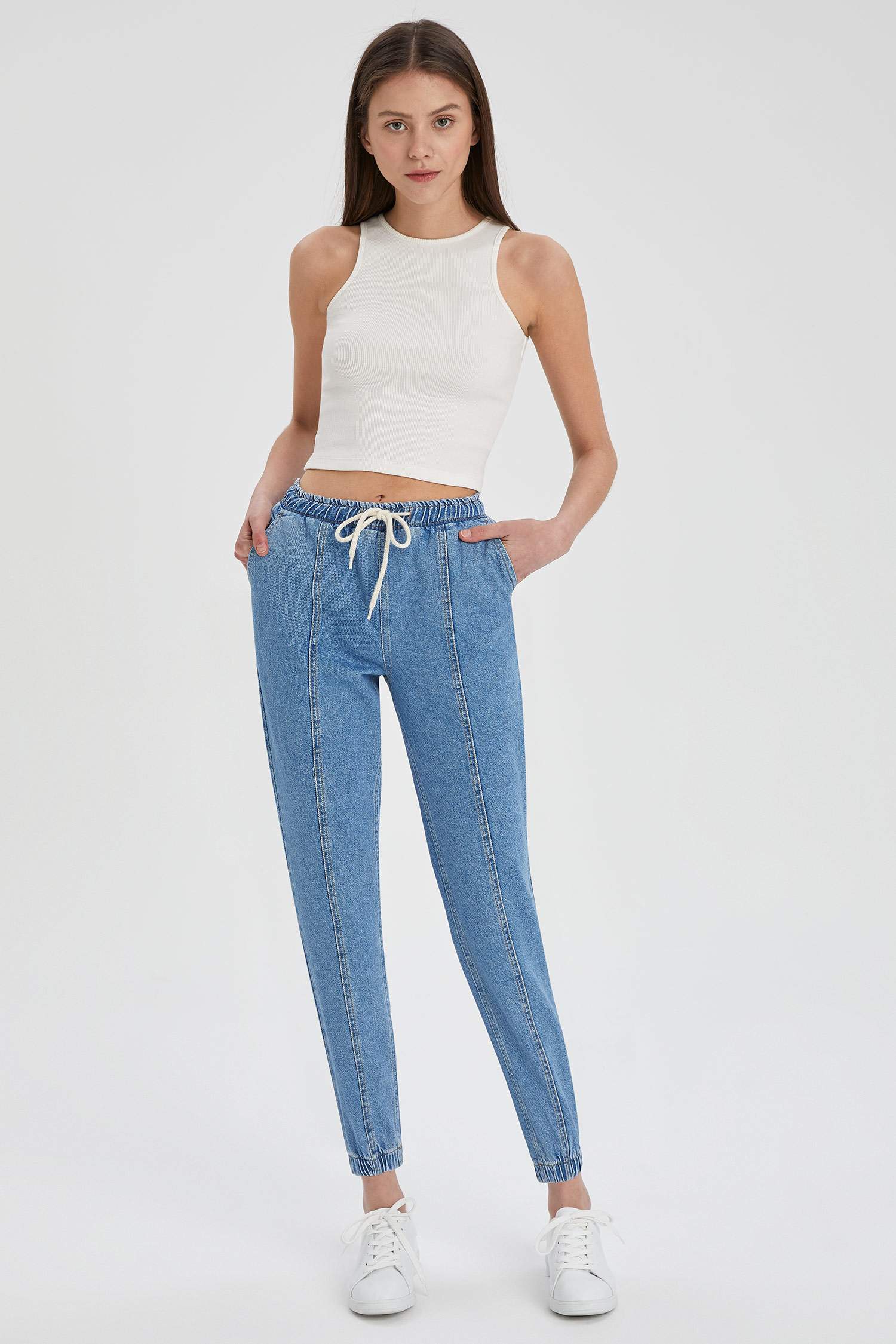Coool Beli Bağcıklı Jogger Yıkamalı Jean Pantolon