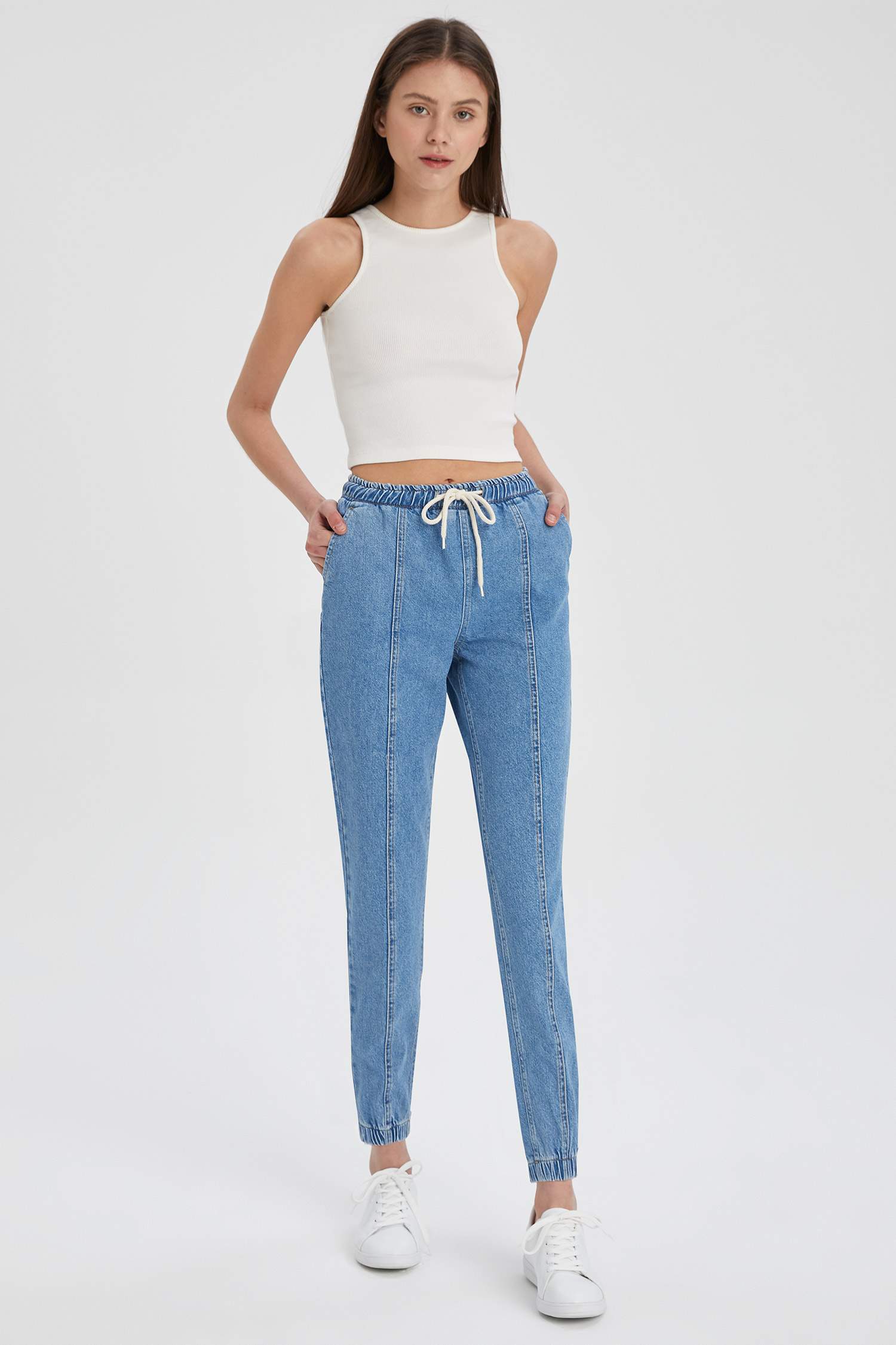 Coool Beli Bağcıklı Jogger Yıkamalı Jean Pantolon
