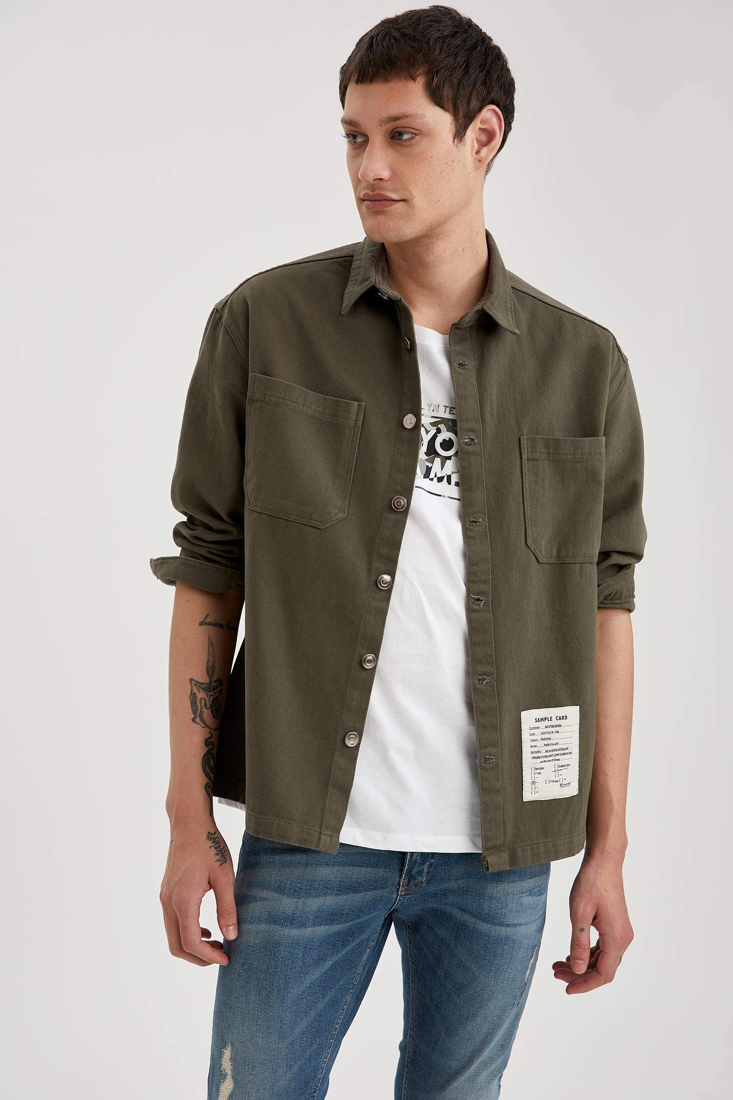 Regular Fit Uzun Kollu Jean Gömlek Ceket