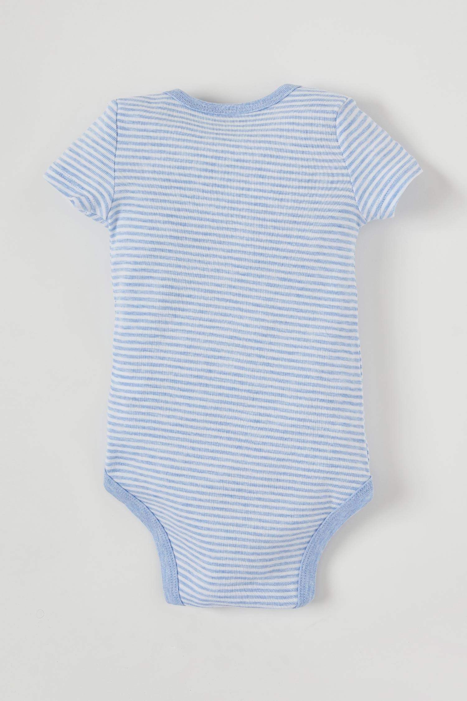 Erkek Bebek Çizgi Desenli Kısa Kol Çıtçıtlı Body