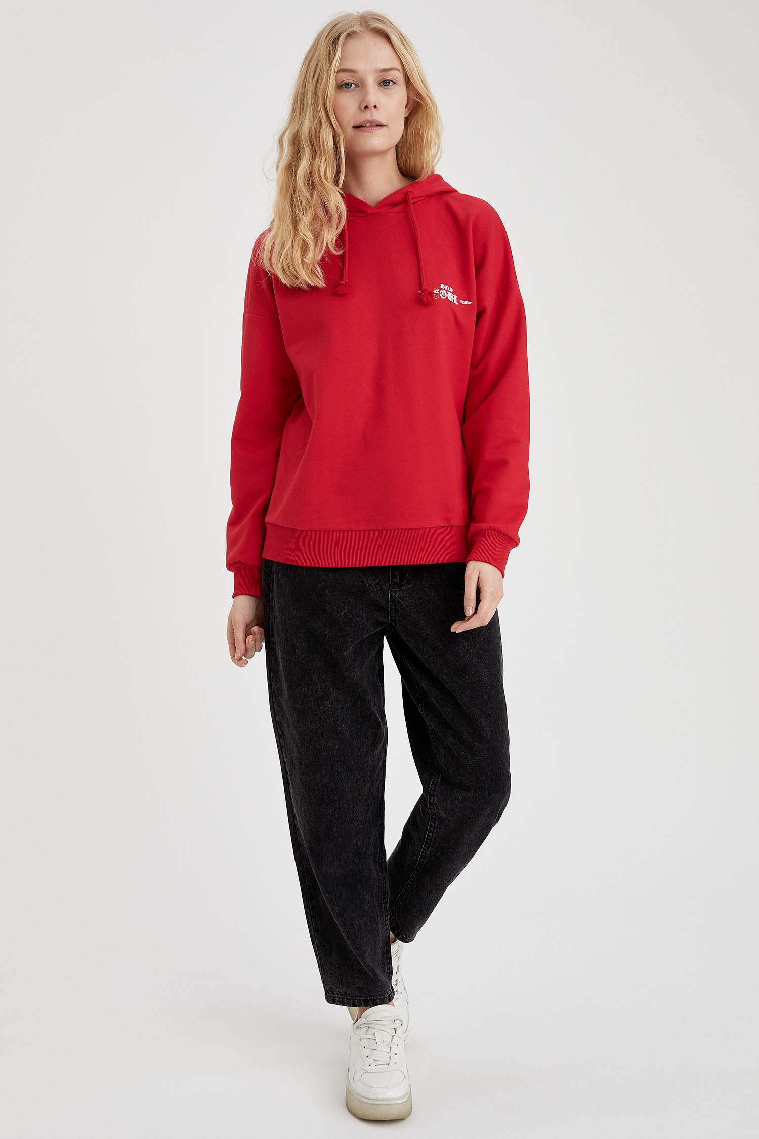 Kapüşonlu Ön ve Arka Baskılı Oversize Fit Sweatshirt