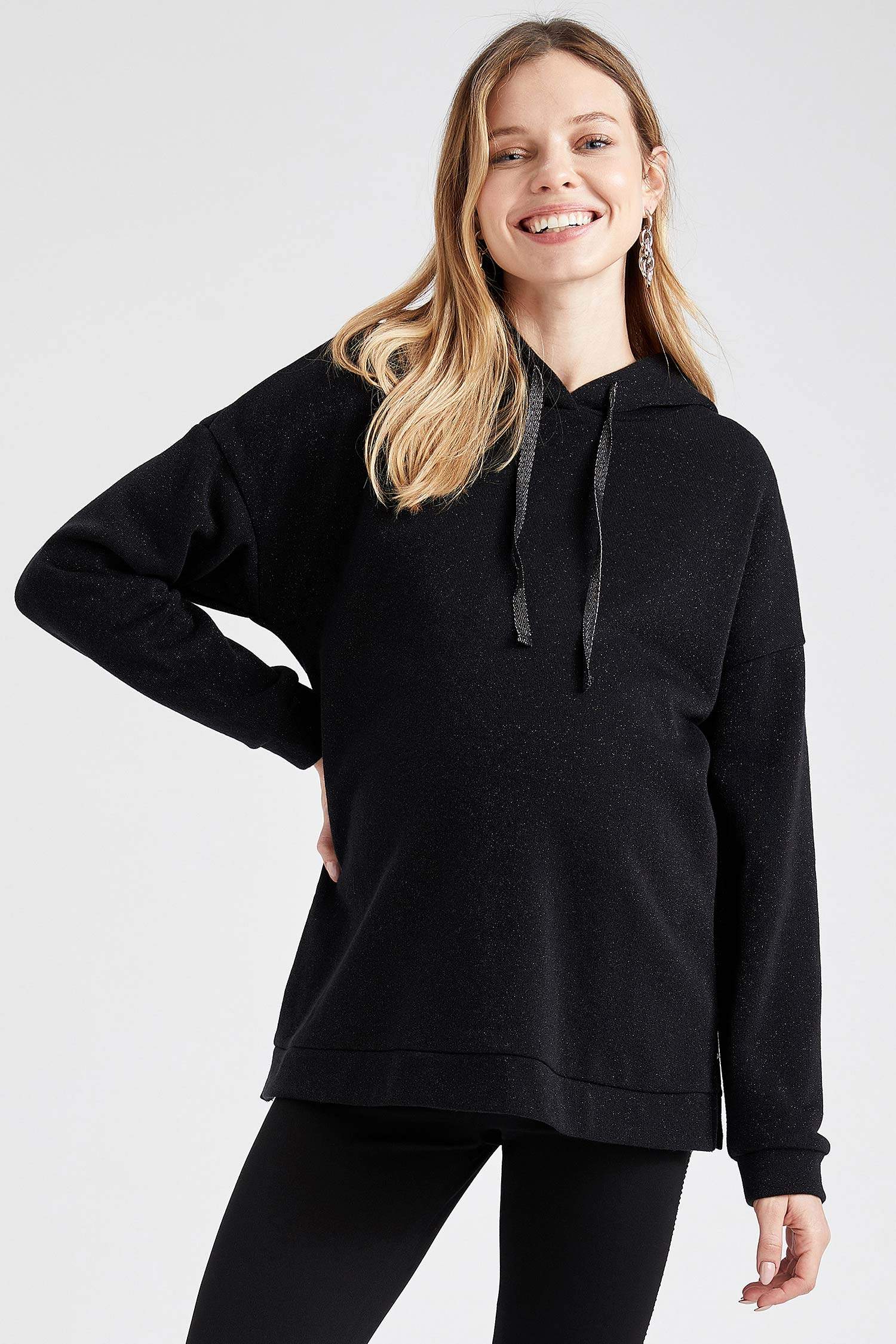 Loose Fit Yılbaşı Temalı Hamile Kapüşonlu Sweat Tunik