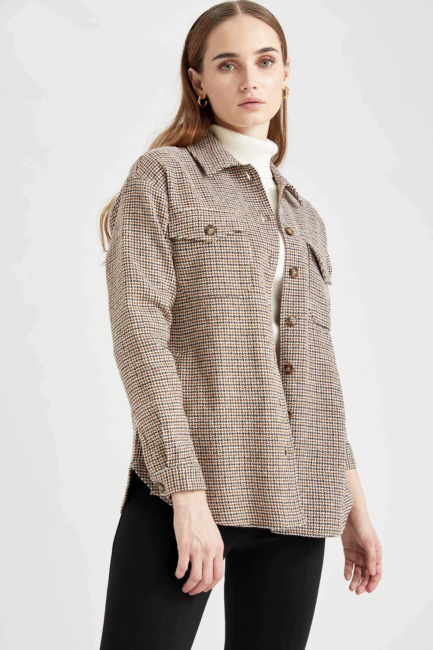 Oversize Fit Ekoseli Cepli Flanel Oduncu Gömlek