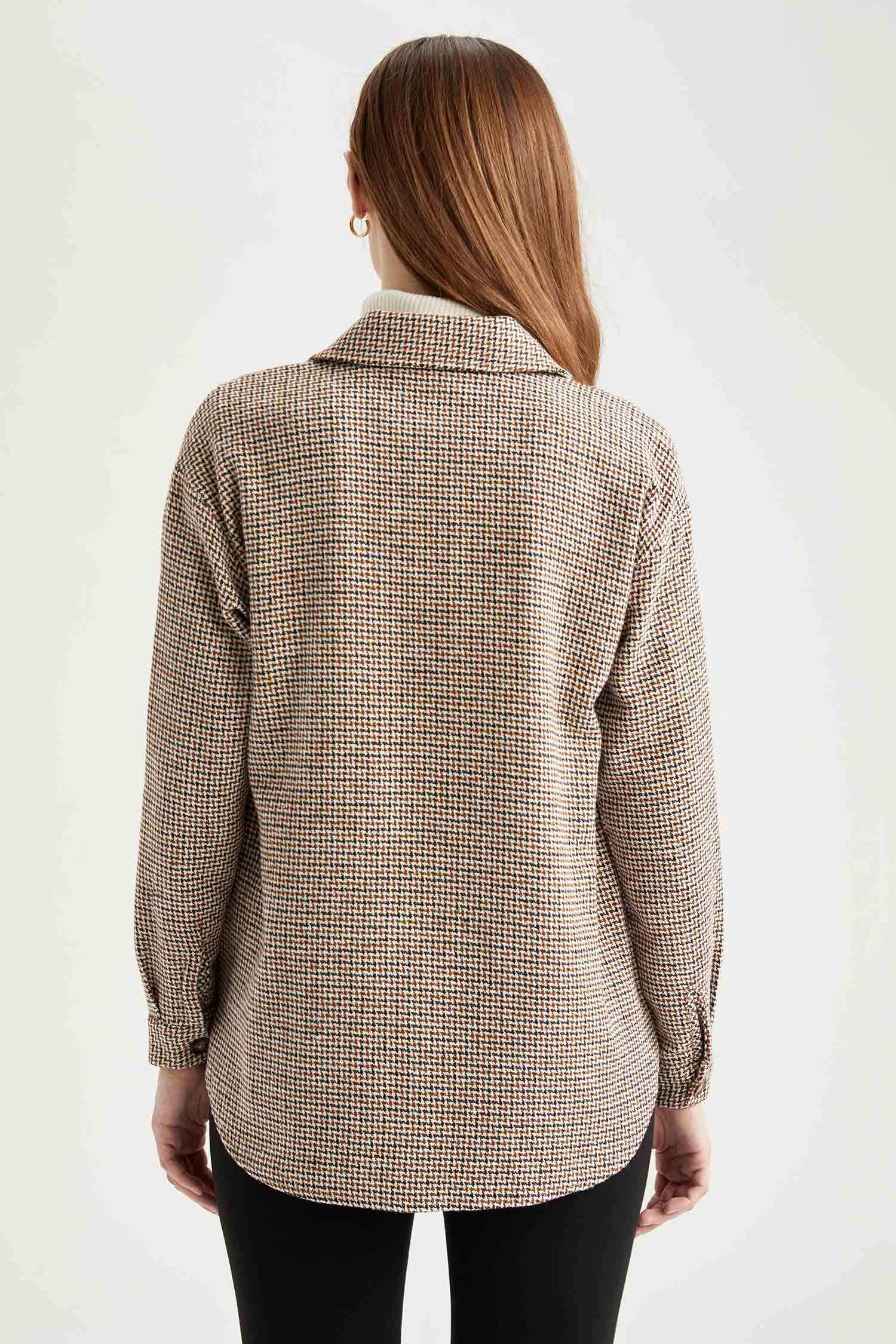 Oversize Fit Ekoseli Cepli Flanel Oduncu Gömlek