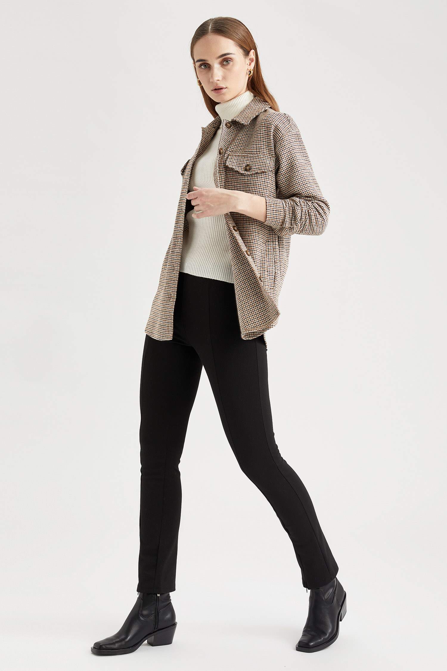 Oversize Fit Ekoseli Cepli Flanel Oduncu Gömlek