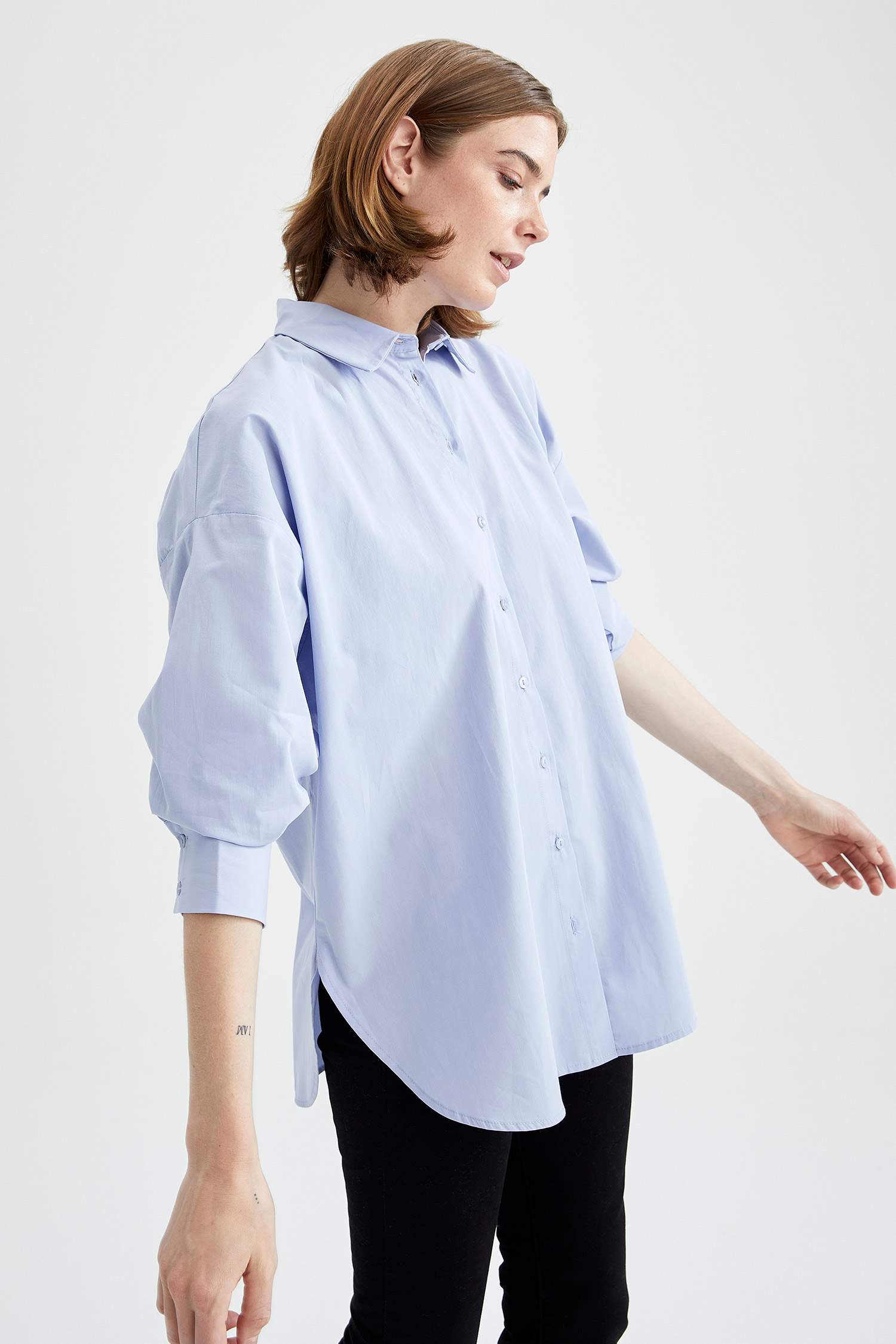 Oversize Fit Pamuklu Uzun Kollu Poplin Gömlek