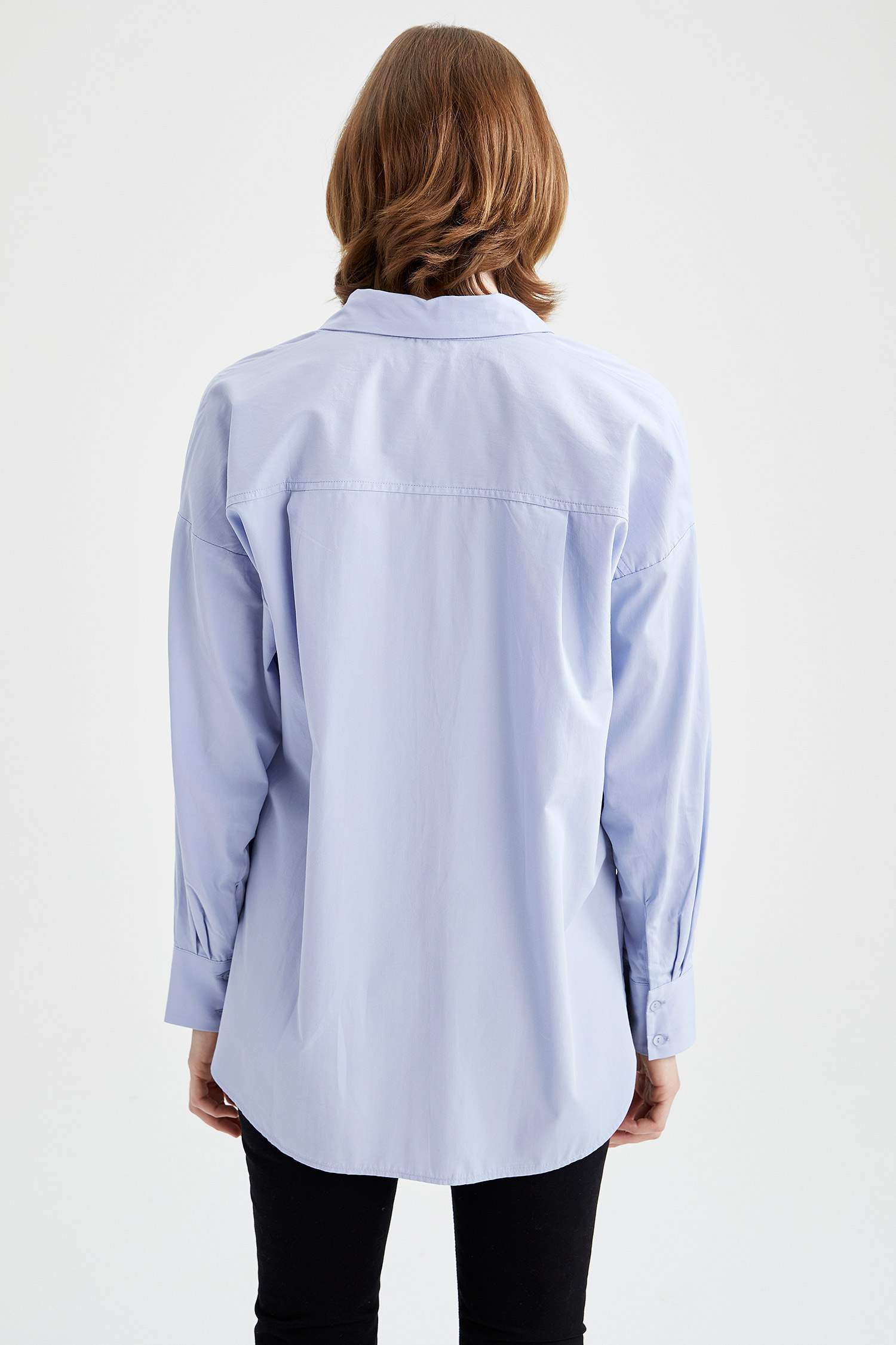 Oversize Fit Pamuklu Uzun Kollu Poplin Gömlek