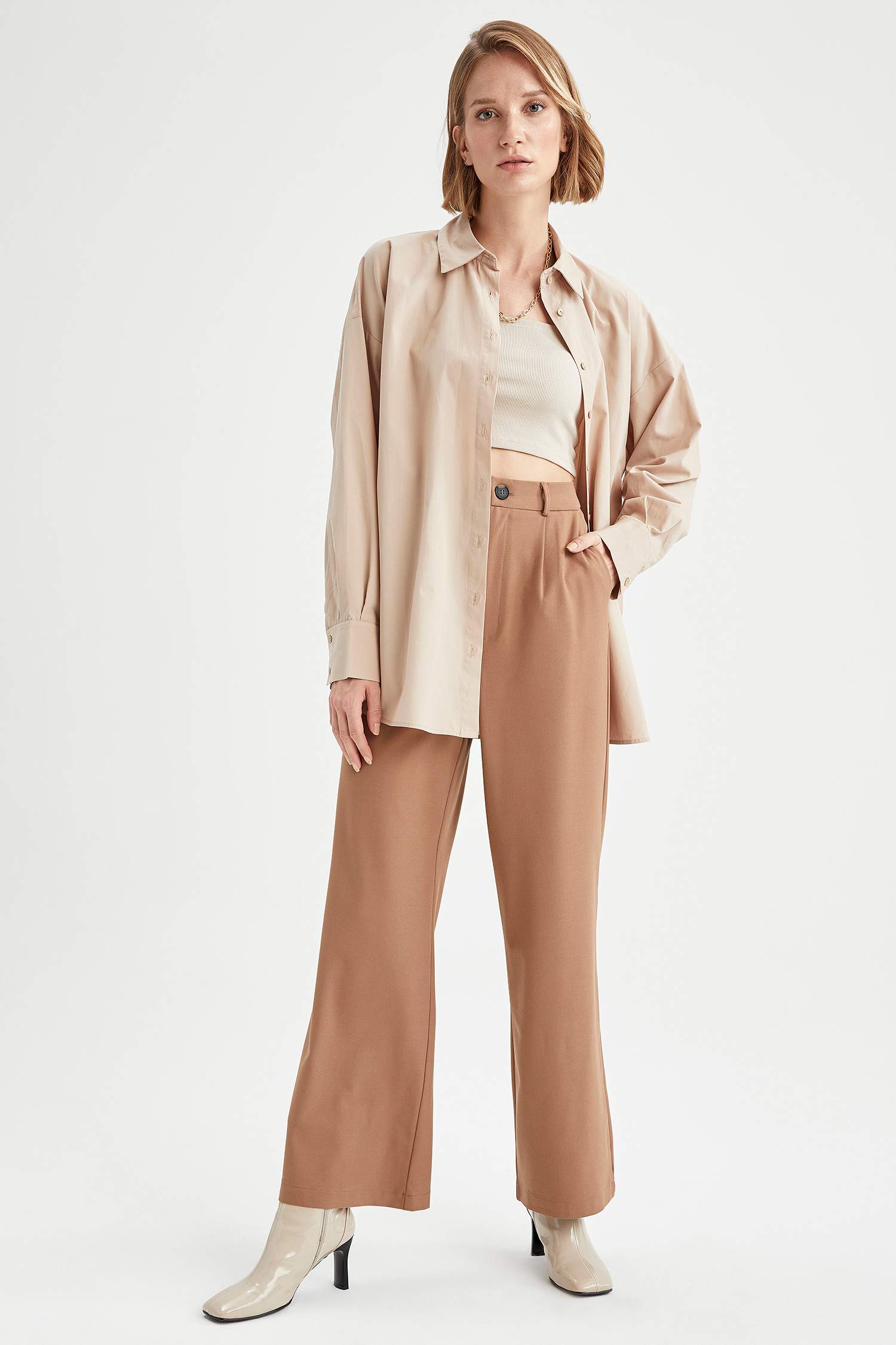 Oversize Fit Pamuklu Uzun Kollu Poplin Gömlek
