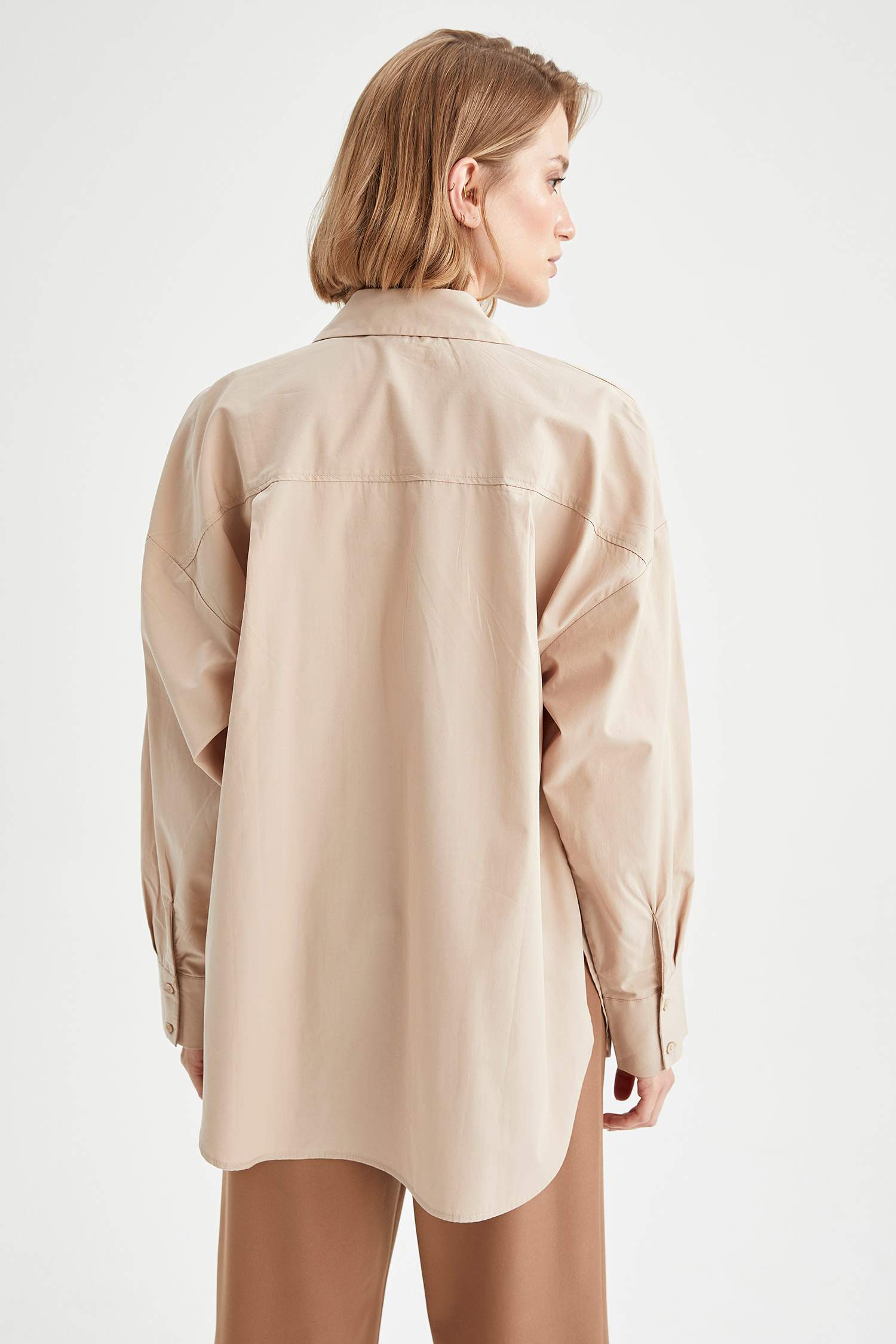 Oversize Fit Pamuklu Uzun Kollu Poplin Gömlek