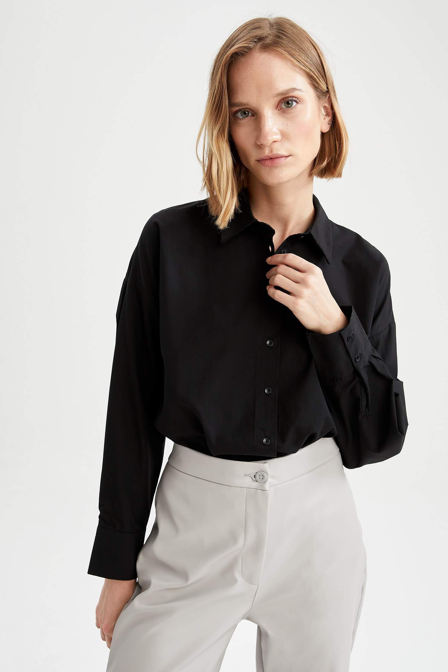Oversize Fit Pamuklu Uzun Kollu Poplin Gömlek