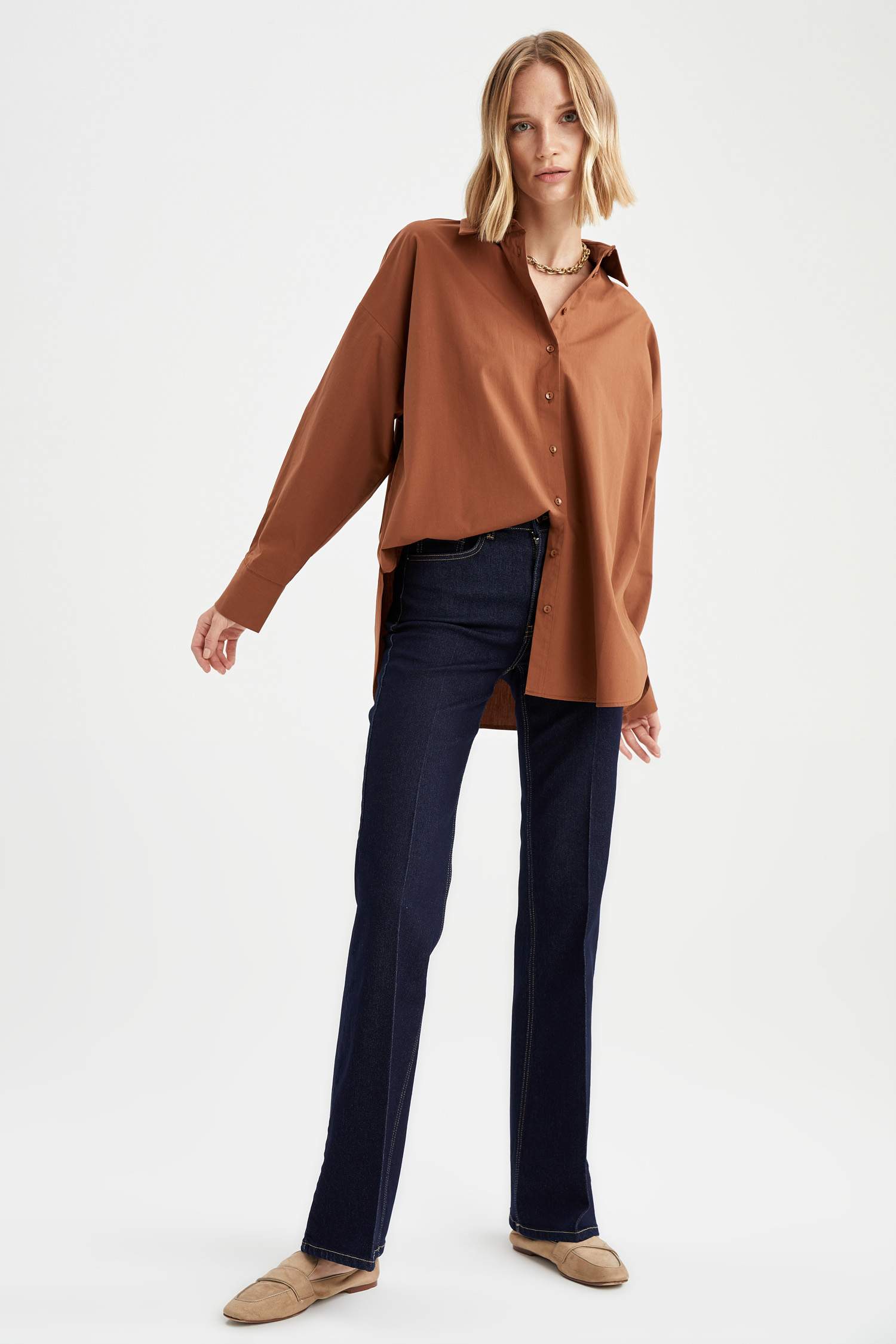 Basic Oversize Fit Pamuklu Poplin Gömlek