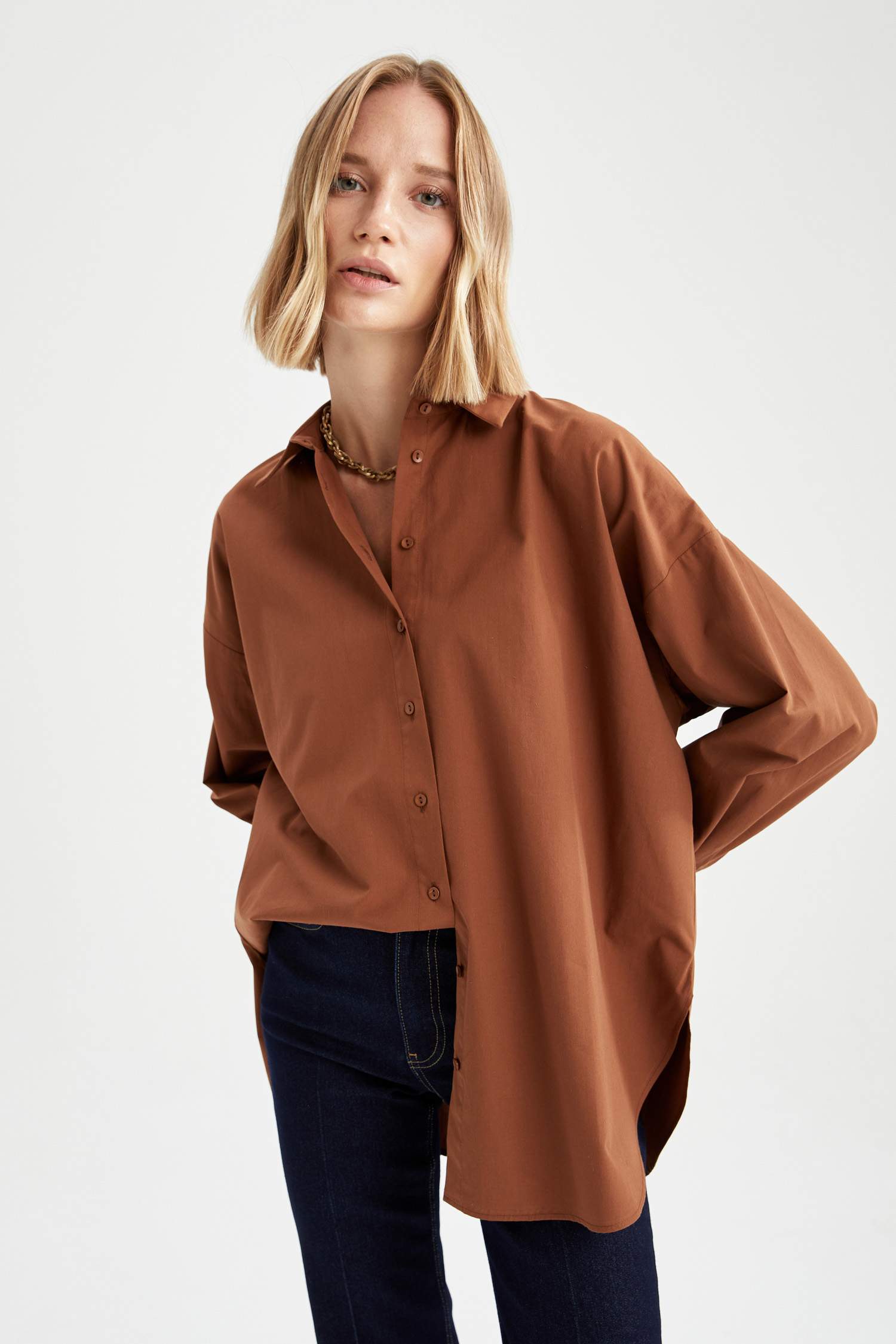 Basic Oversize Fit Pamuklu Poplin Gömlek