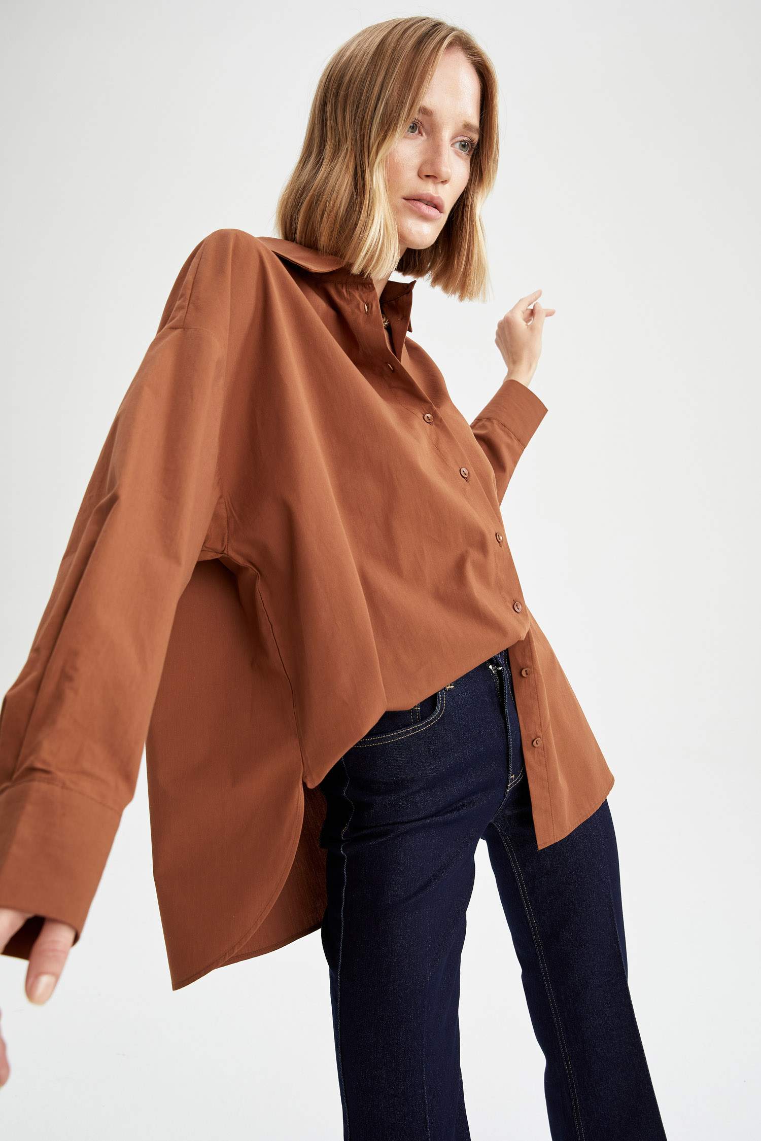 Basic Oversize Fit Pamuklu Poplin Gömlek