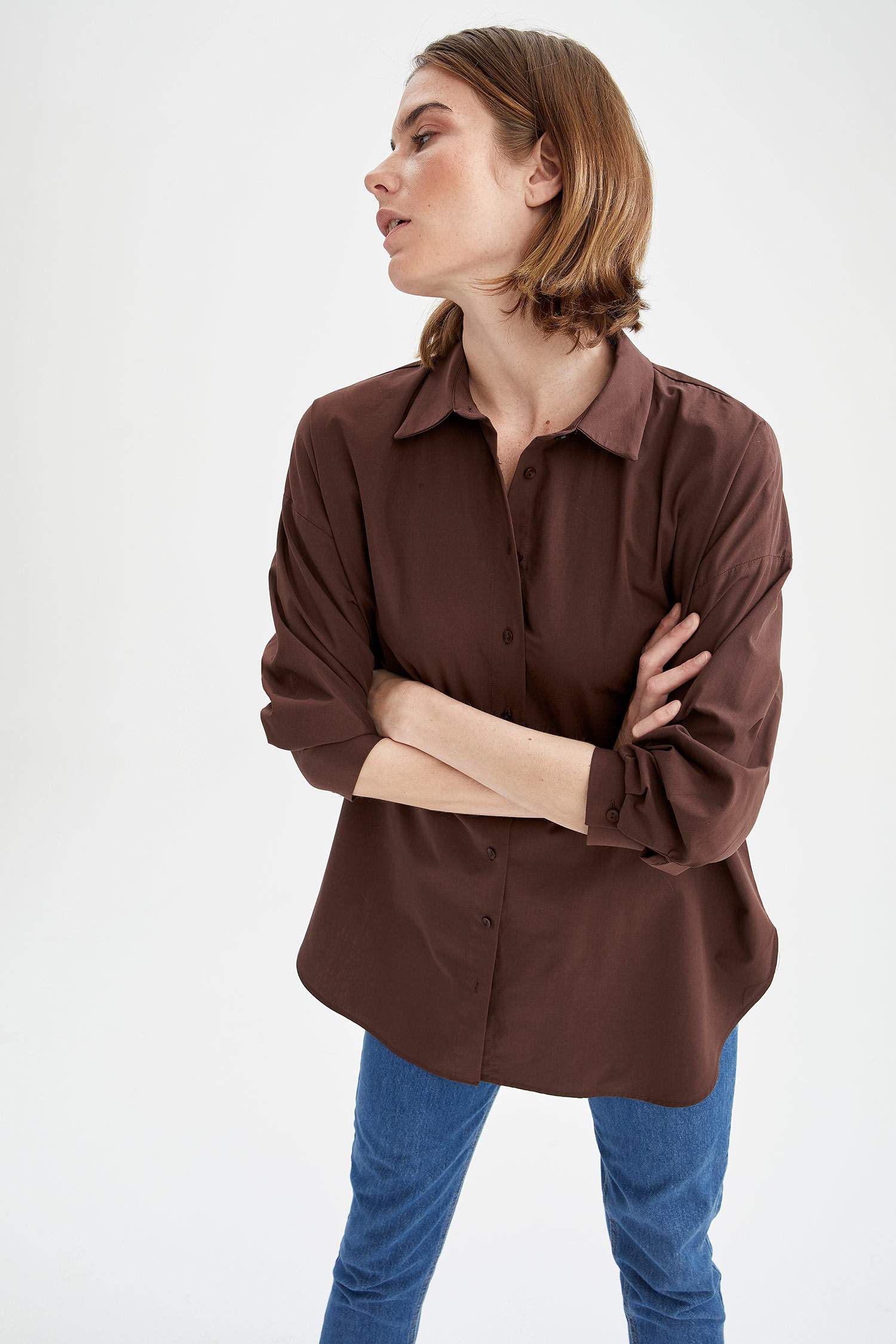 Basic Oversize Fit Pamuklu Poplin Gömlek
