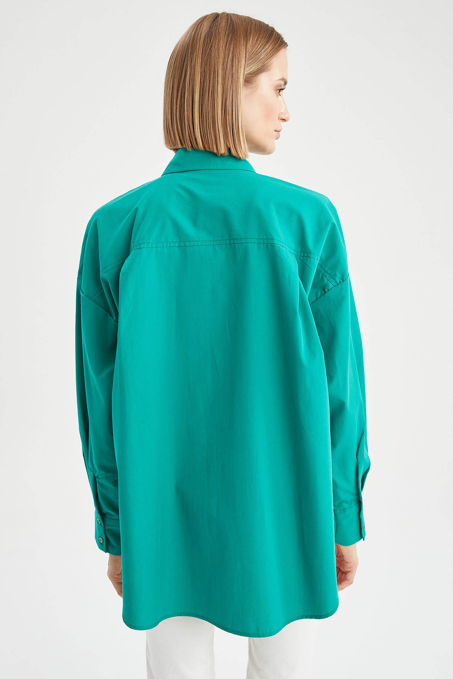 Oversize Fit Pamuklu Uzun Kollu Poplin Gömlek