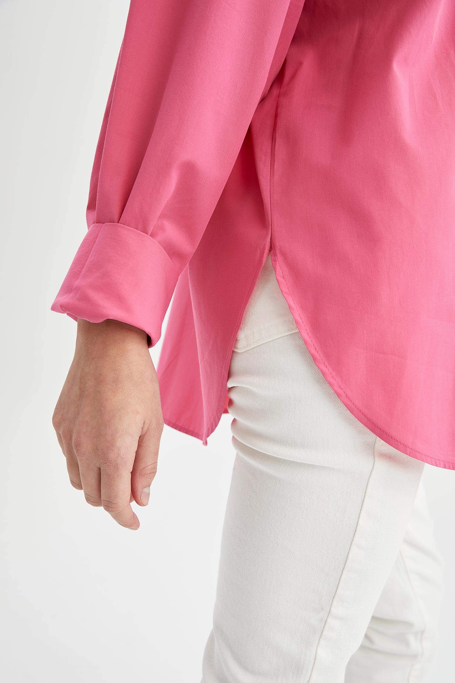 Oversize Fit Pamuklu Uzun Kollu Poplin Gömlek