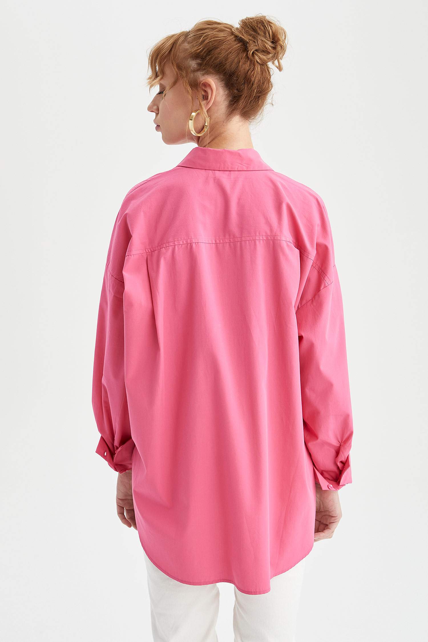 Oversize Fit Pamuklu Uzun Kollu Poplin Gömlek