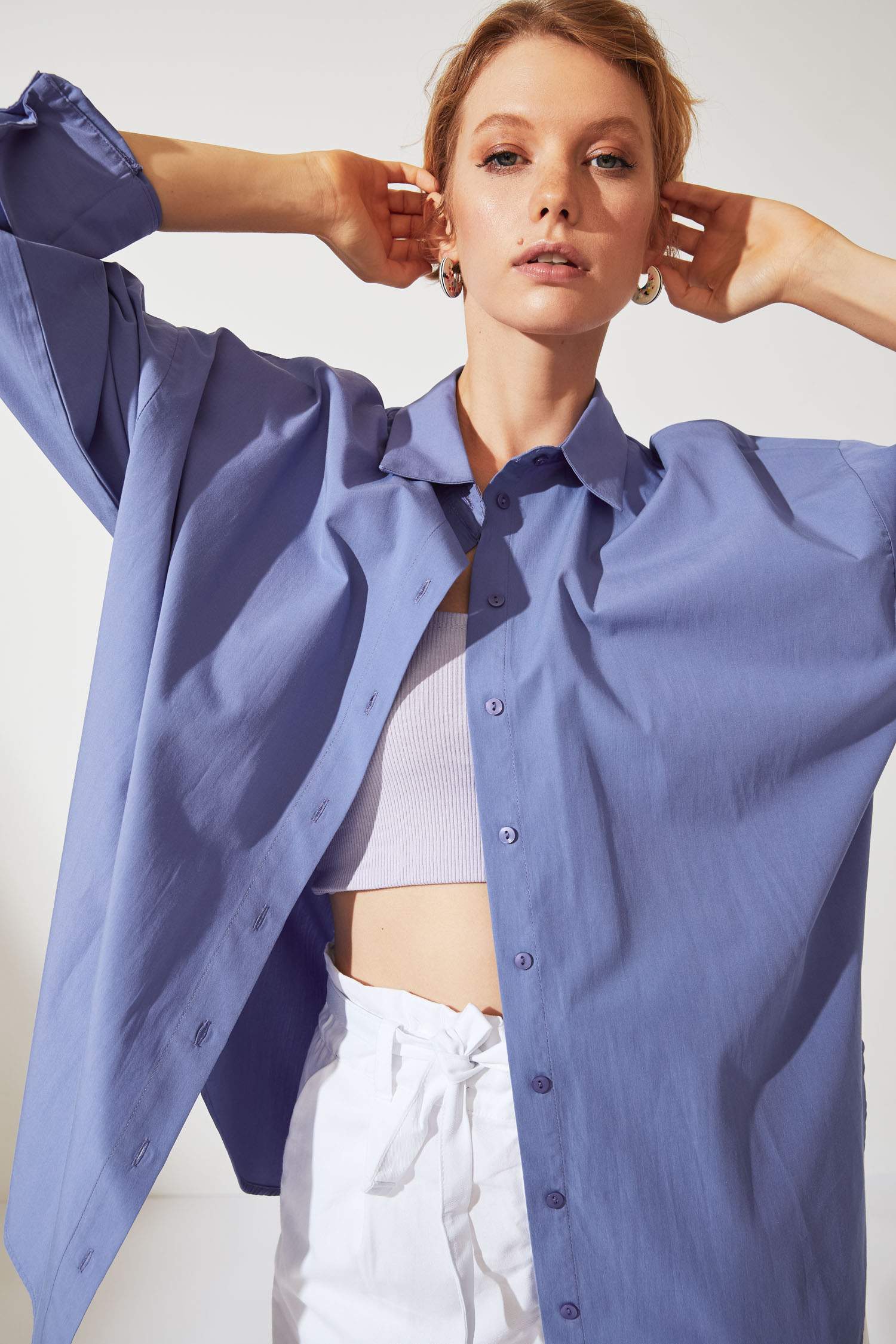 Oversize Fit Pamuklu Uzun Kollu Poplin Gömlekk