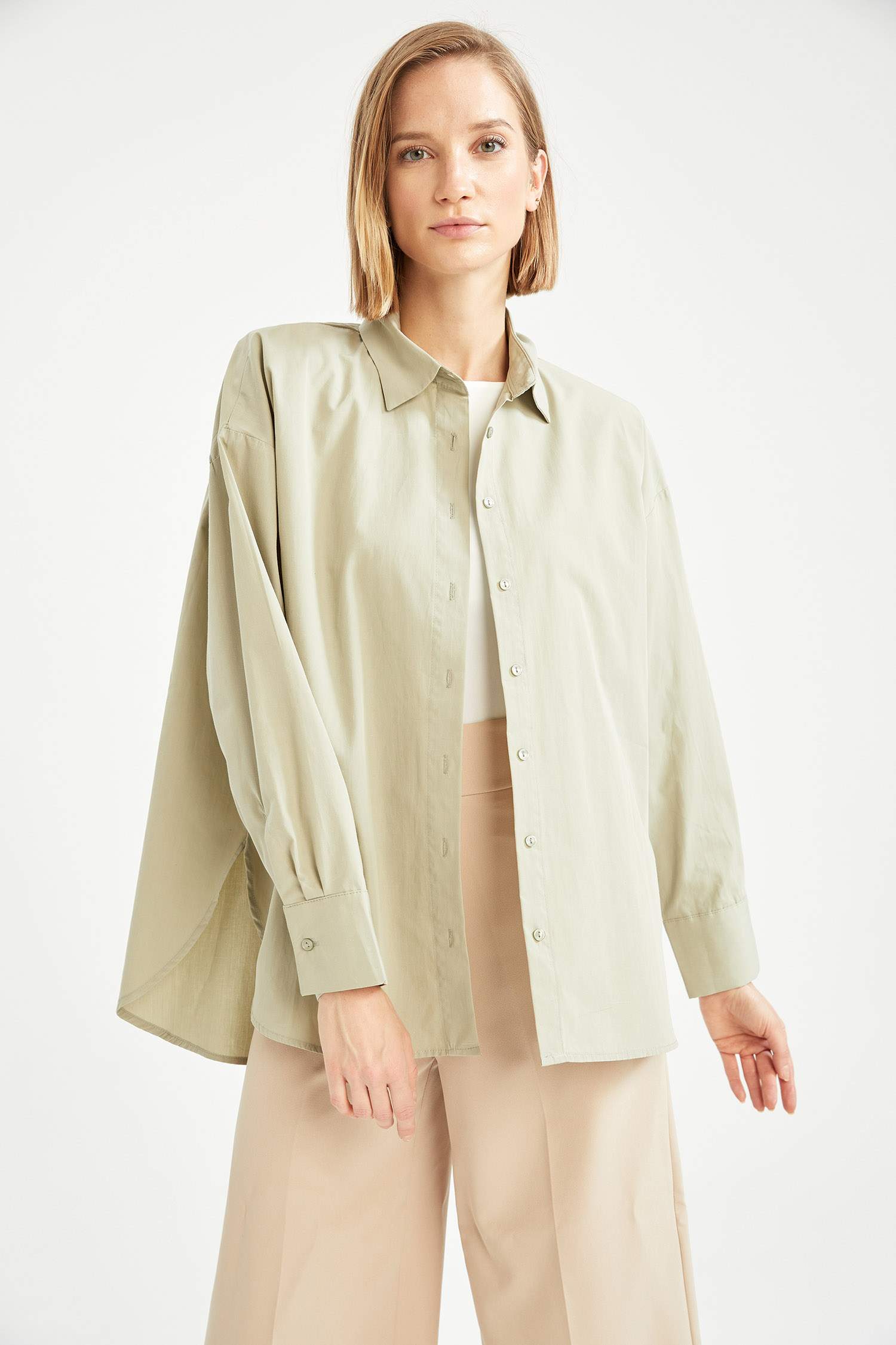 Oversize Fit Pamuklu Uzun Kollu Poplin Gömlek
