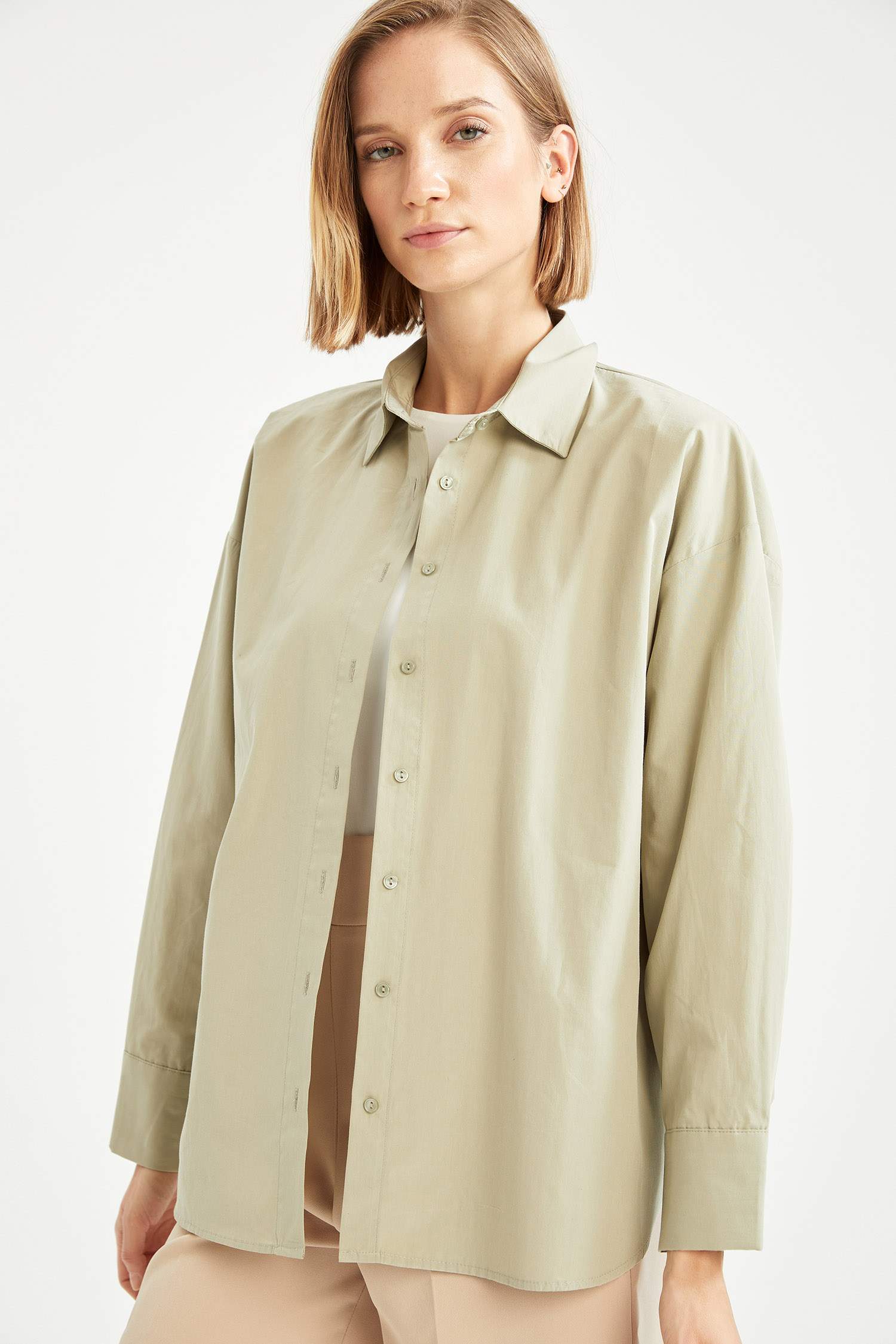 Oversize Fit Pamuklu Uzun Kollu Poplin Gömlek